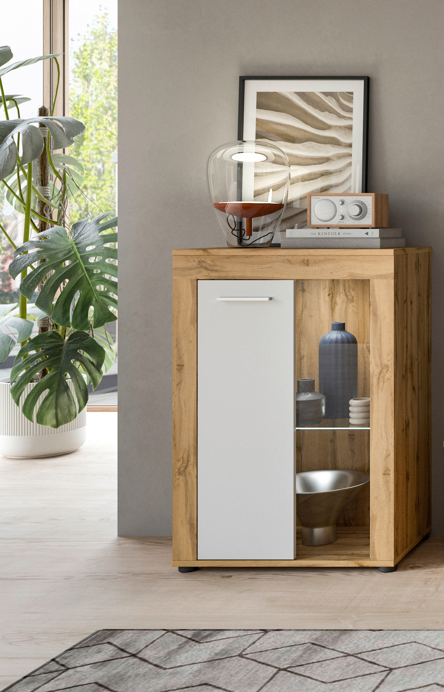 Thumbnail - Vitrine Jam Eiche Wotan Nachbildung weiß B/H/T: ca. 60x86x35 cm