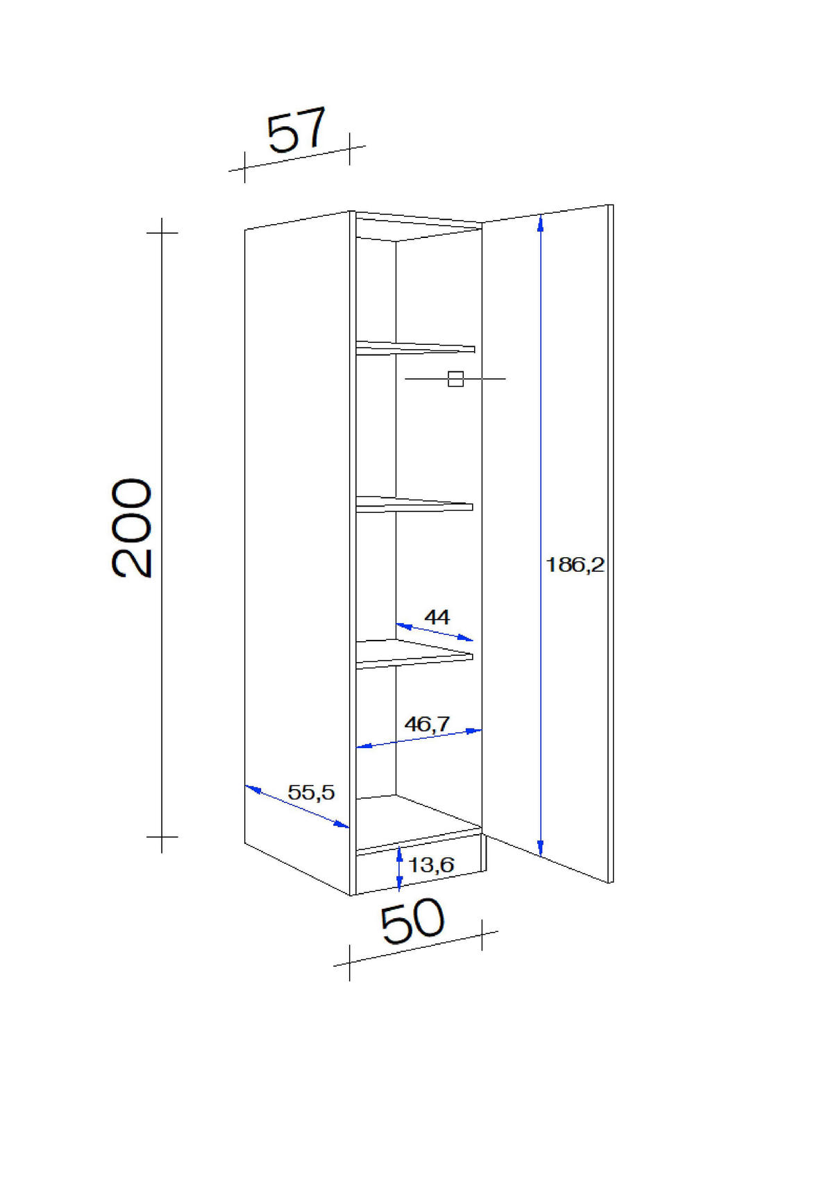 Unterschrank Elva anthrazit strukturiert B/H/T: ca. 50x200x57 cm Elva - Eiche/anthrazit (50,00/200,00/57,00cm) - Flex-Well