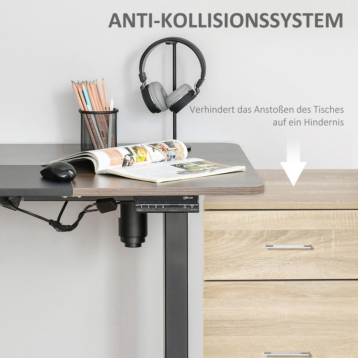 Schreibtisch 920-071V90BK natur Holz Nachbildung schwarz B/H/T: ca. 140x116x70 cm 920-071V90BK - natur/schwarz (140,00/116,00/70,00cm) - Vinsetto