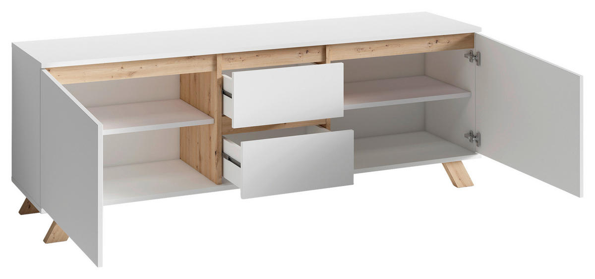 TV-Board VALENTIN weiß Eiche Nachbildung B/H/T: ca. 160x60x38 cm VALENTIN - Eiche/weiß (160,00/60,00/38,00cm) - byLIVING