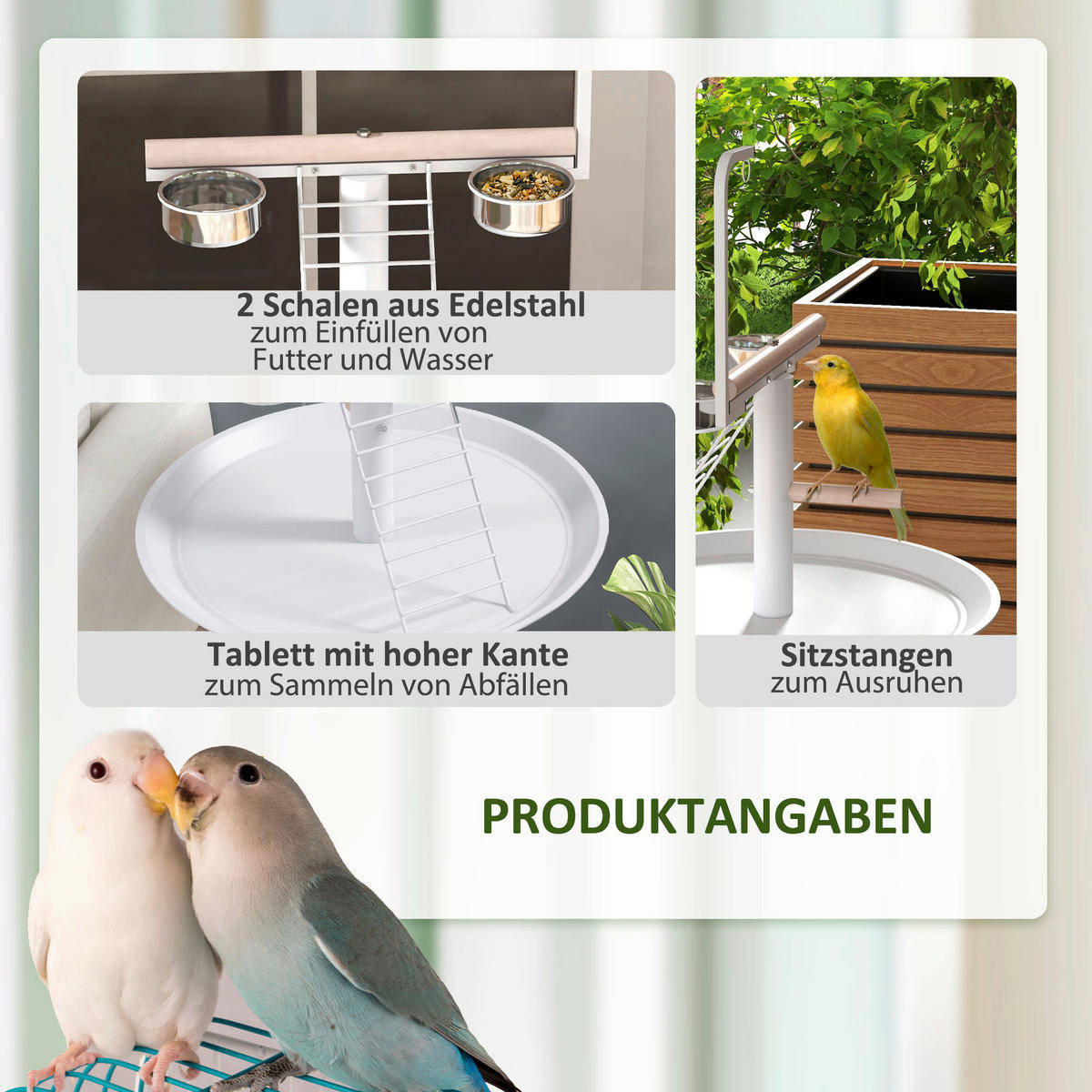 PawHut Vogelstange weiß Holz B/H/L: ca. 60x138x60 cm Vogelstange - weiß (60,00/60,00/138,00cm) - PawHut
