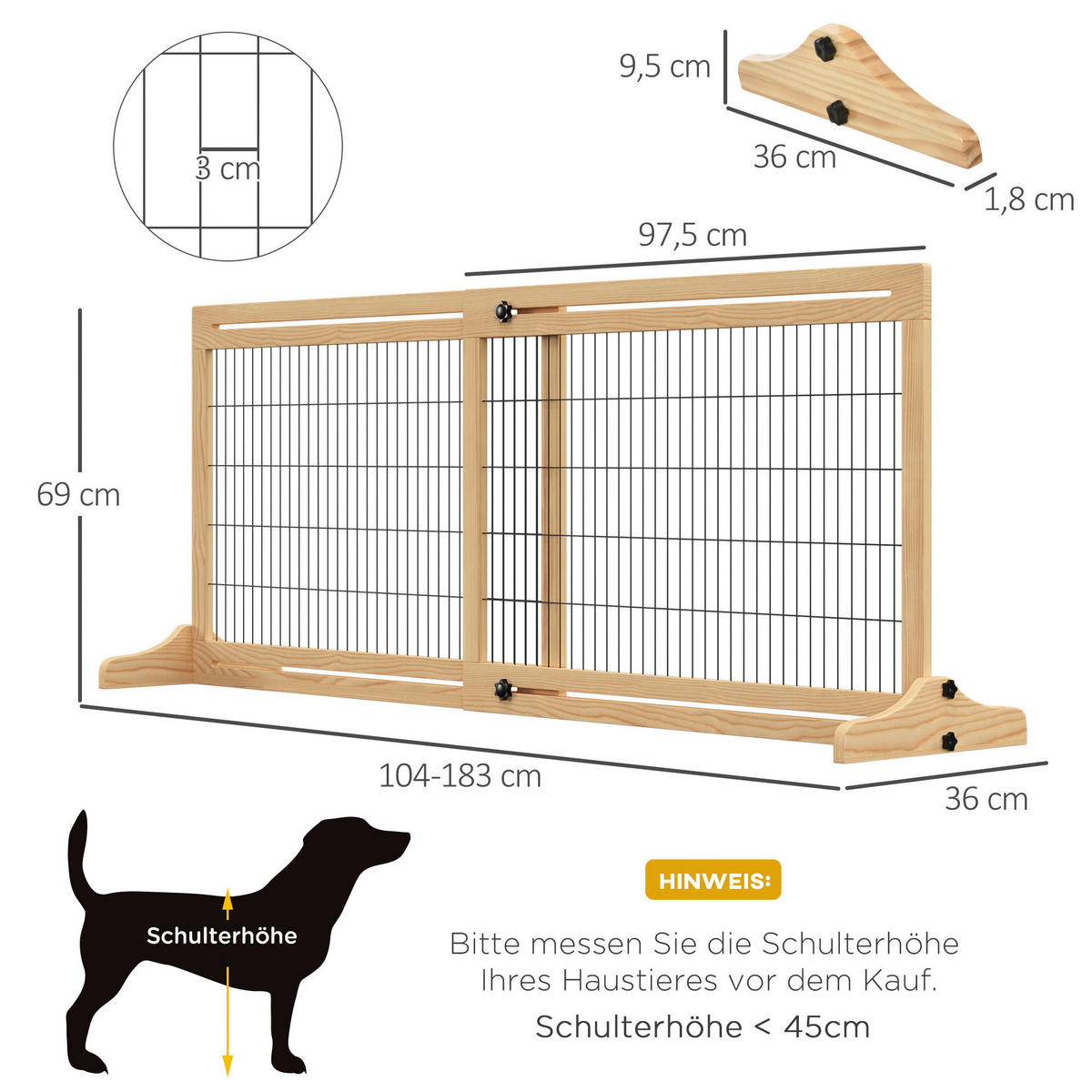 PawHut Hunde Absperrgitter natur Stahl B/H/L: ca. 36x69x183 cm Hunde Absperrgitter - natur (183,00/36,00/69,00cm) - PawHut