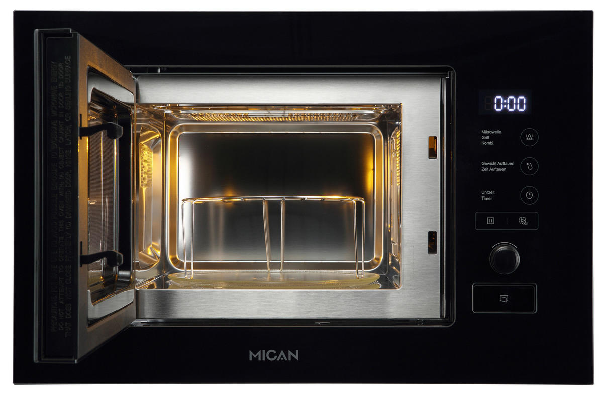 Mican Einbaumikrowelle MGM17SCBG schwarz Edelstahl B/H/T: ca. 59,5x38,2x32 cm MGM17SCBG - schwarz (59,50/38,20/32,00cm) - Mican