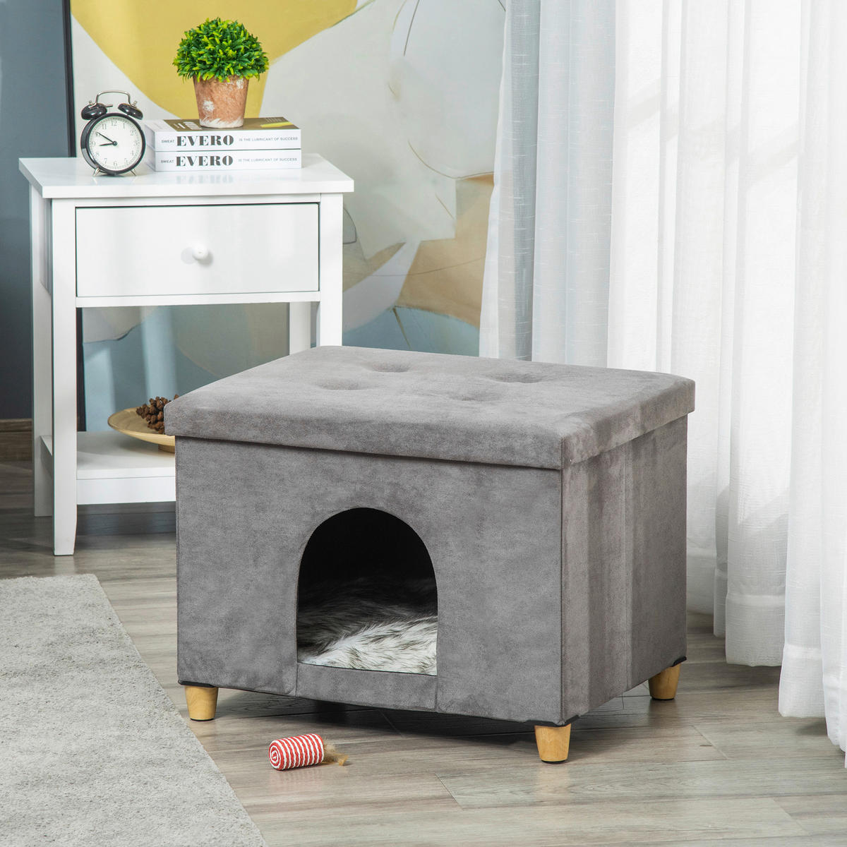 PawHut Katzenhaus grau Polyester B/H/L: ca. 45x44,5x60 cm Katzenhaus - grau (60,00/45,00/44,50cm) - PawHut