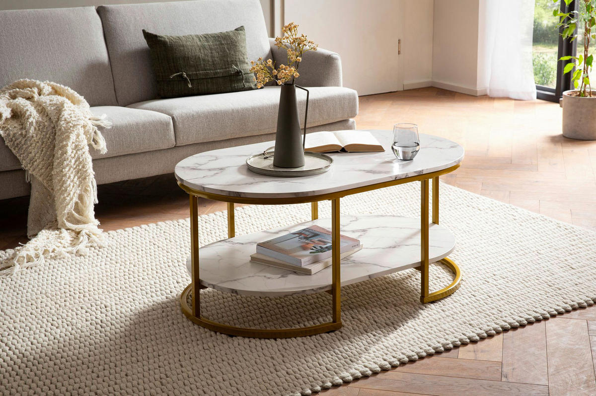 Couchtisch weiß Marmor Optik B/H/T: ca. 100x45x60 cm Couchtisch - weiß (100,00/45,00/60,00cm) - Wohnling