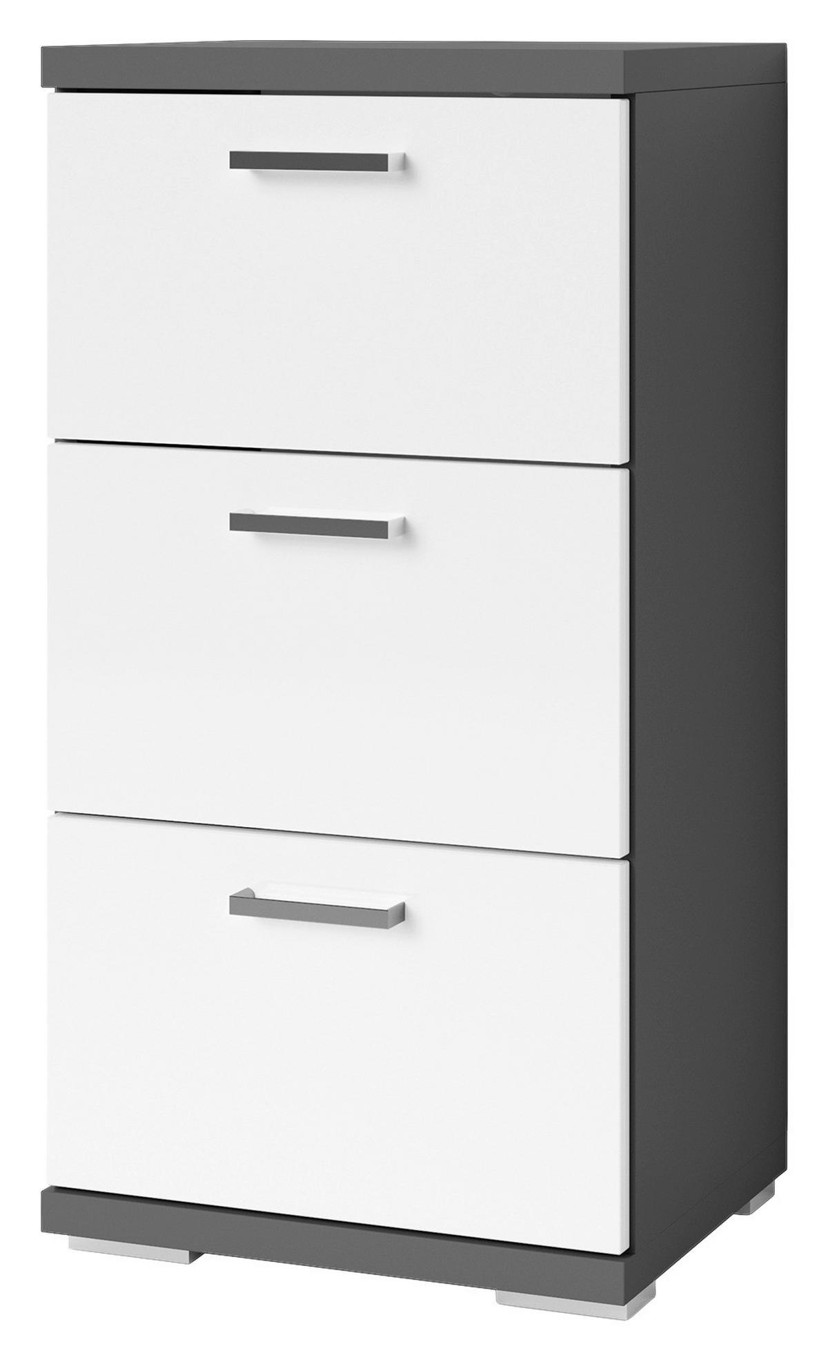 Schrank NEBRASKA anthrazit weiß Lack Hochglanz silber verchromt B/H/T: ca. 35,5x74x31,5 cm NEBRASKA - weiß/anthrazit (35,50/74,00/31,50cm) - byLIVING