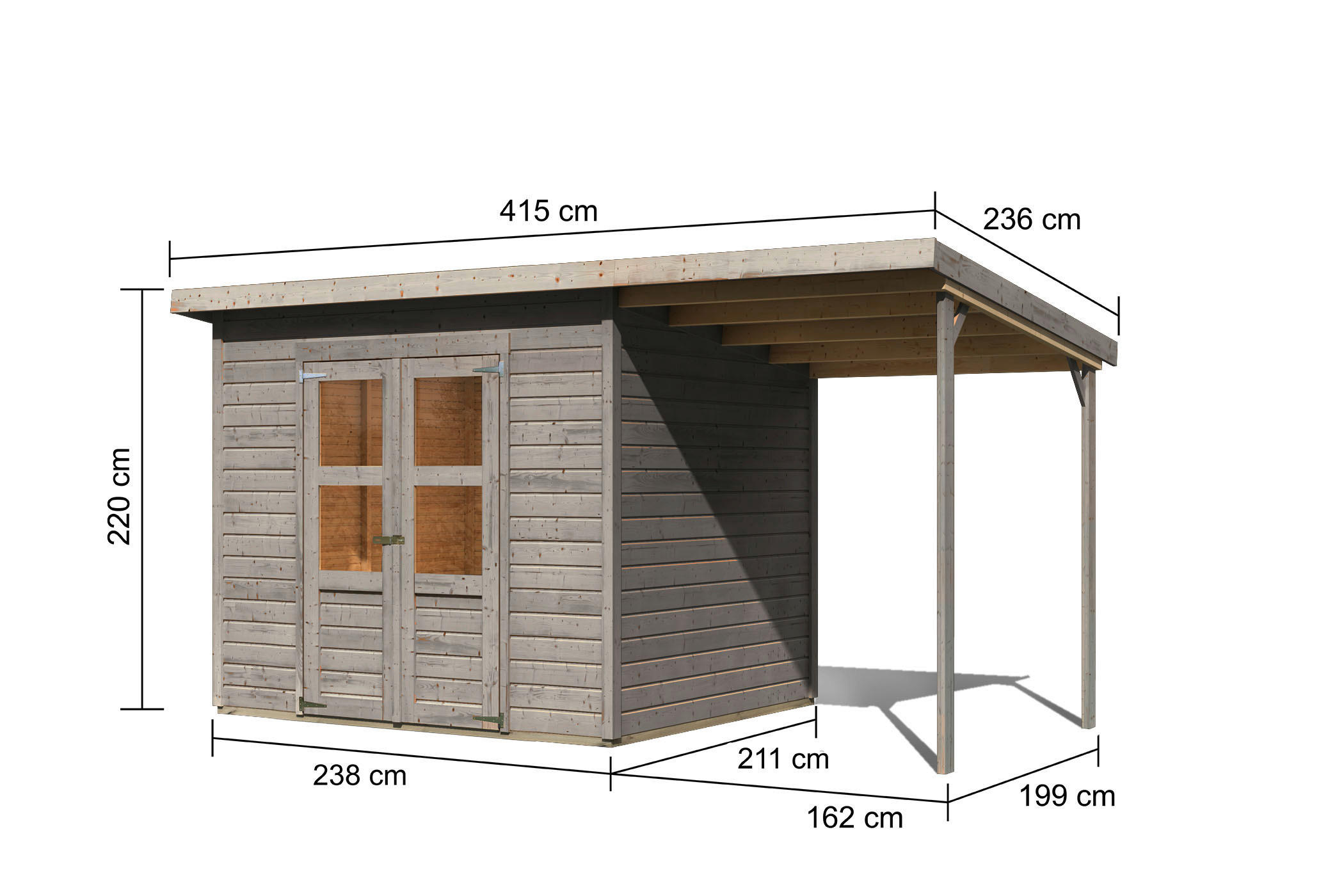 Karibu Gartenhaus Tony 2 grau B/H/L: ca. 214x219x242 cm Tony 2 - grau (242,00/214,00/219,00cm) - Karibu