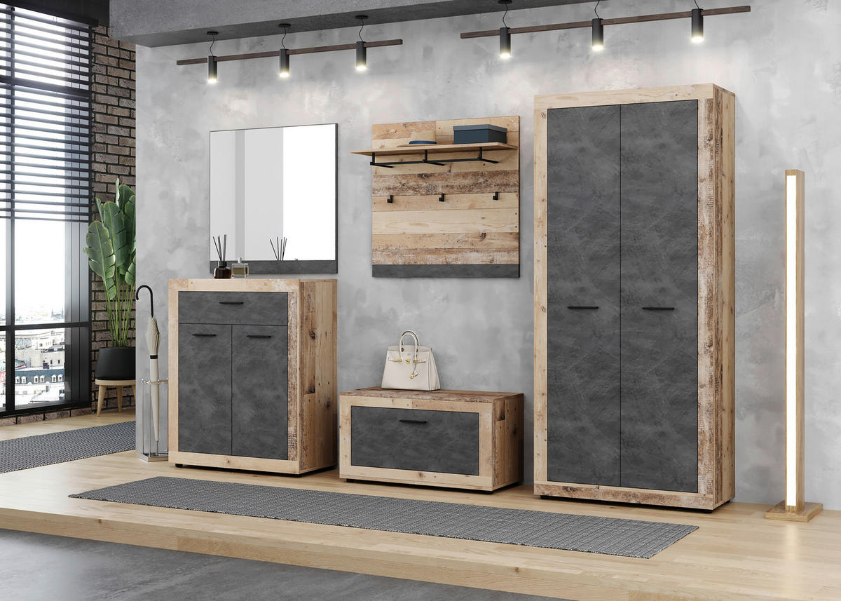 Schuhschrank LUNA 2 Eiche Matera Nachbildung Beton Optik B/H/T: ca. 88,9x48x40 cm LUNA 2 - Eiche/Beton (88,90/48,00/40,00cm) - WIPMEB