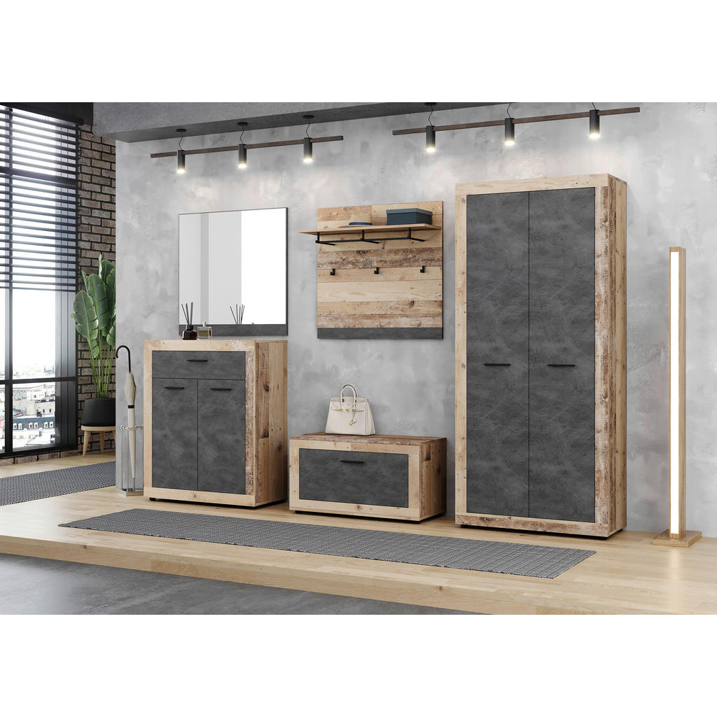 Thumbnail - Schuhschrank LUNA 2 Eiche Matera Nachbildung Beton Optik B/H/T: ca. 88,9x48x40 cm