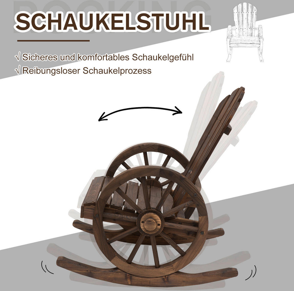 Outsunny Schaukelstuhl dunkelbraun Holz B/H/L: ca. 68x97x88 cm Schaukelstuhl - dunkelbraun (88,00/68,00/97,00cm) - Outsunny