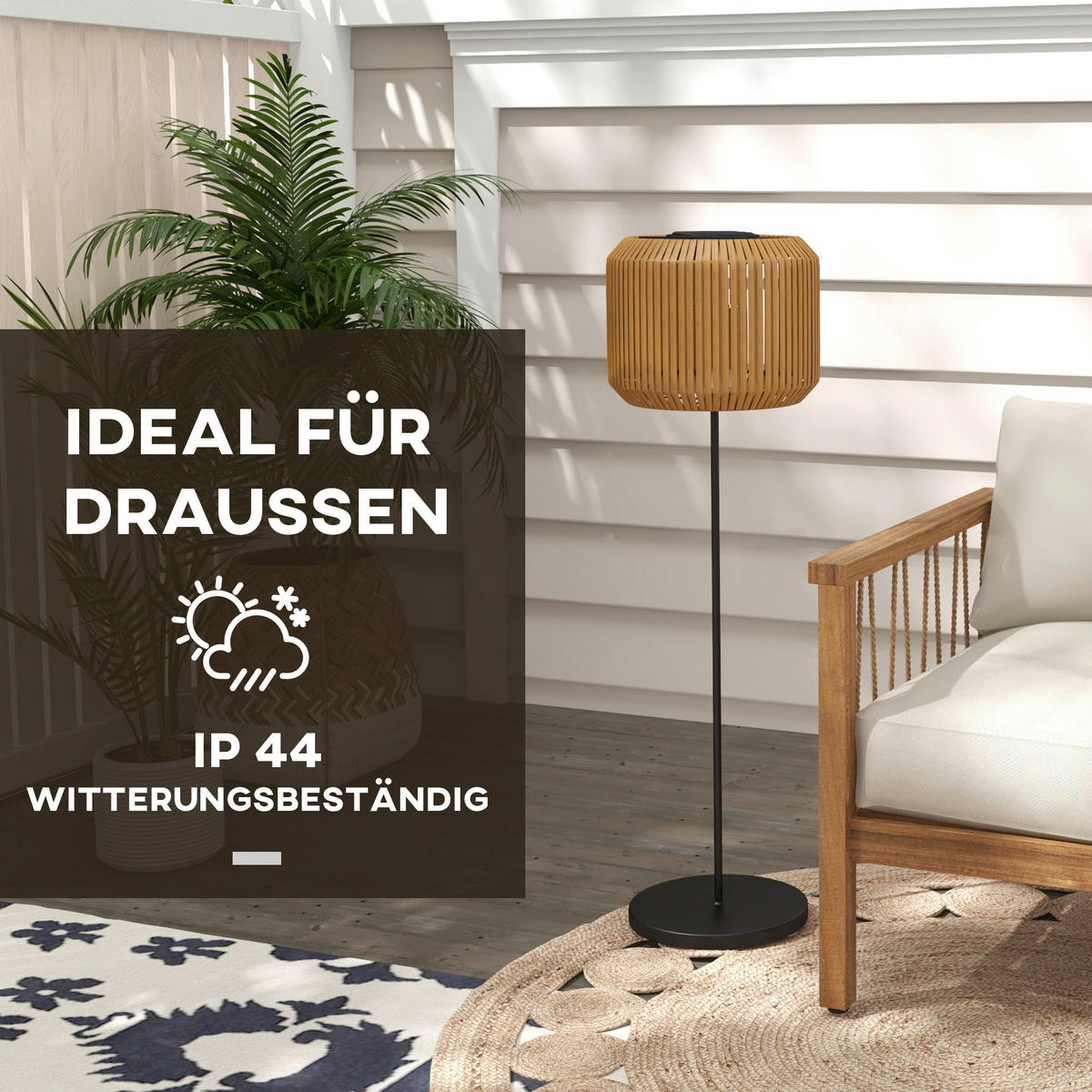 Solarleuchte 867-152V00YL gelb Edelstahl Polyrattan B/H/L: ca. 34x34x130 cm Rattan_Solarleuchte - gelb (130,00/34,00/34,00cm) - Outsunny