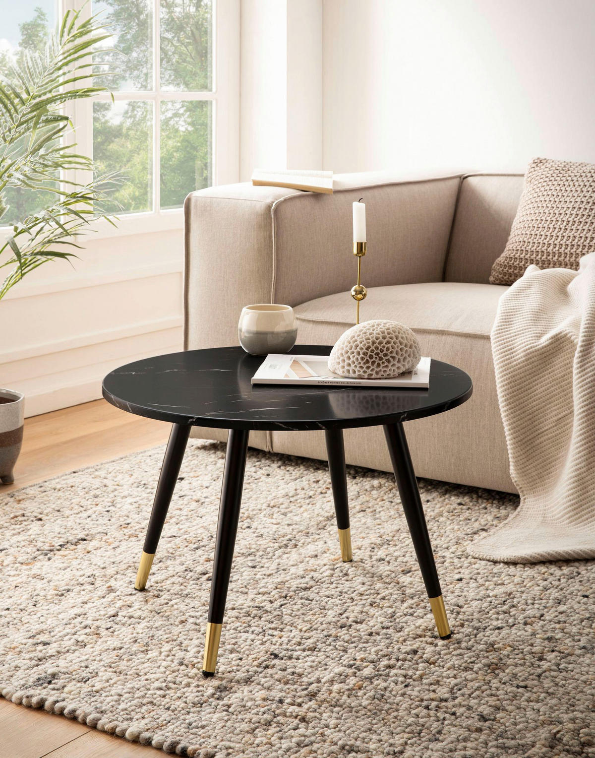 Couchtisch schwarz Marmor Optik B/H/T: ca. 60x41x60 cm Couchtisch - schwarz (60,00/41,00/60,00cm) - Wohnling