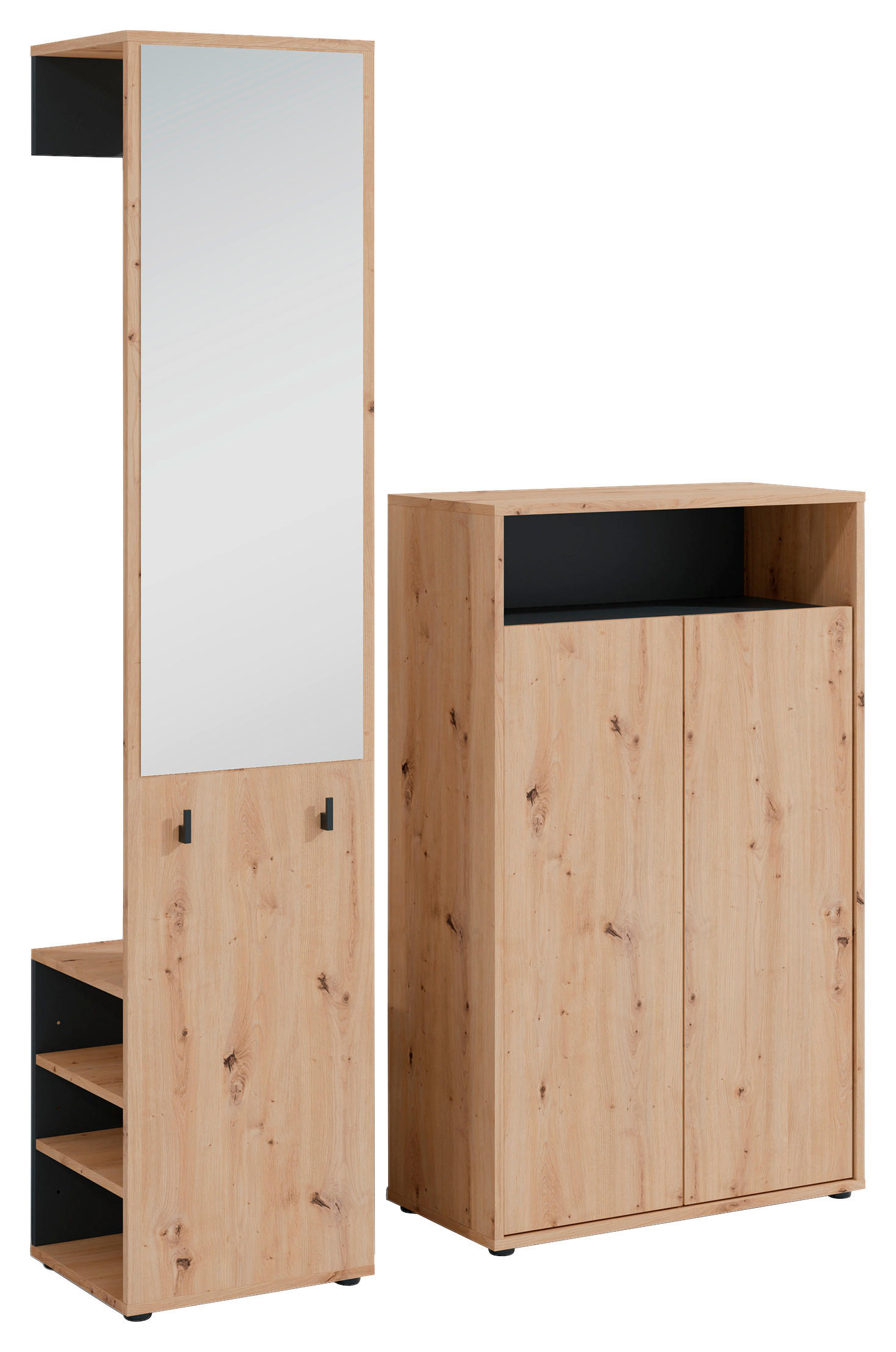 Garderobe Lyon Eiche Artisan Nachbildung schwarz B/H/T: ca. 70x115x33,5 cm Lyon - Eiche/schwarz (70,00/115,00/33,50cm) - byLIVING