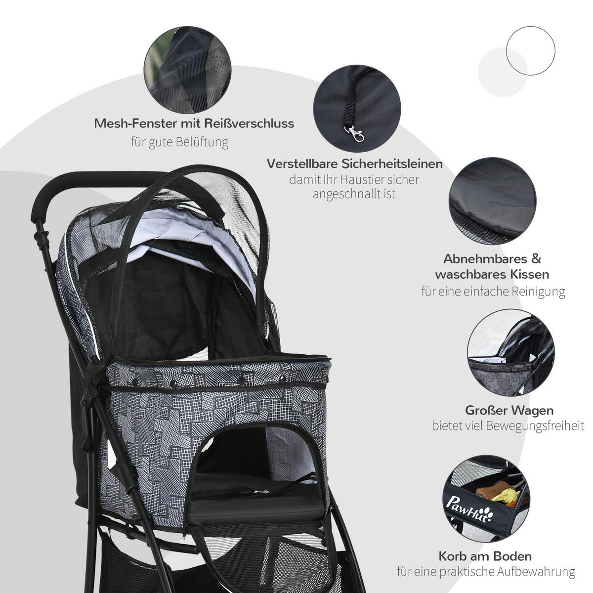 PawHut Hunde-Zubehör schwarz Polyester B/H/L: ca. 48x81x99 cm Hundetrolley - schwarz (99,00/48,00/81,00cm) - PawHut