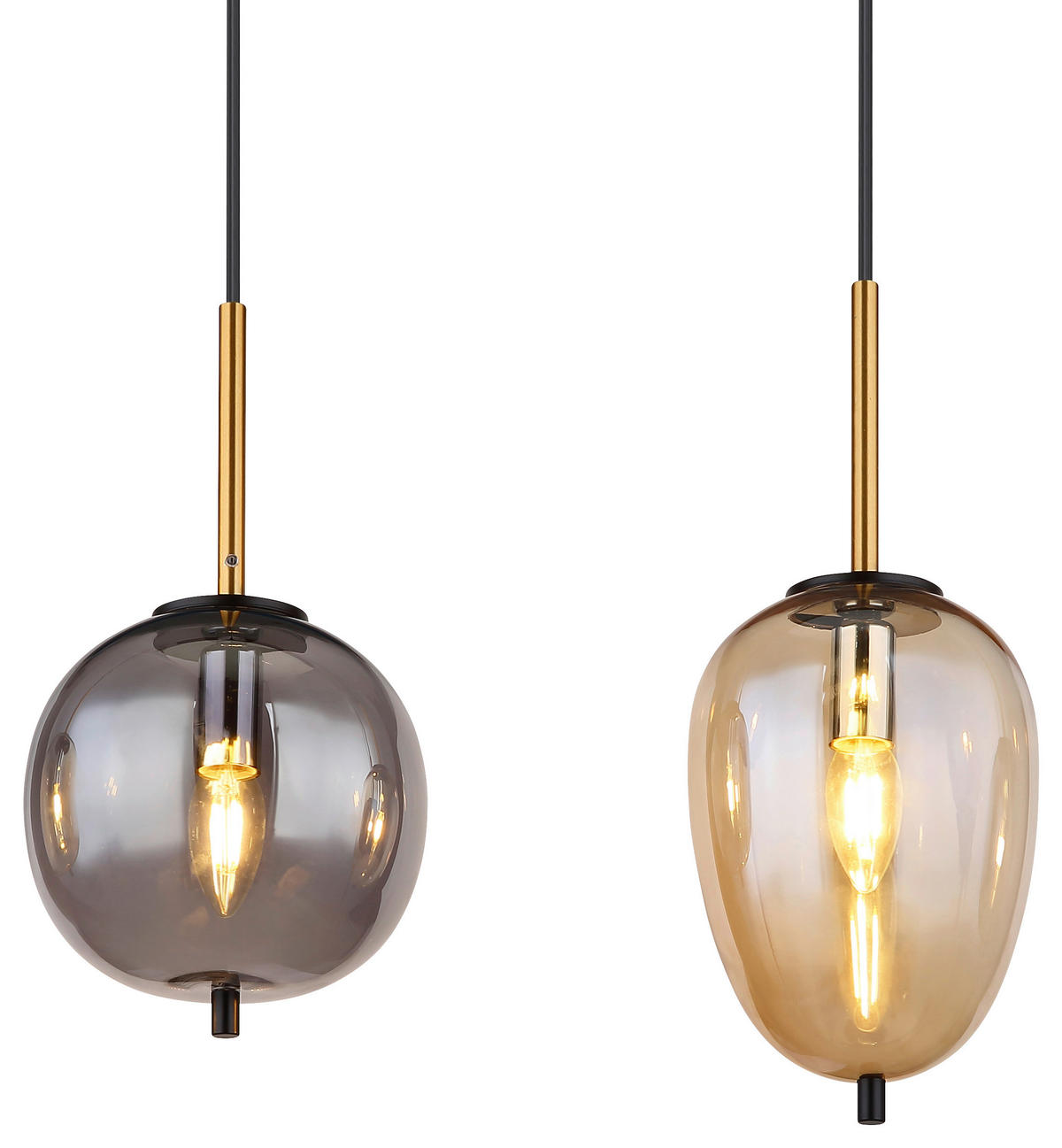 GLOBO Pendelleuchte Blacky 15345-4A Rauch amber schwarz Glas Messing Metall B/H/L: ca. 18,5x120x110 cm E14 4 Brennstellen Pendelleuchte Blacky - schwarz/Rauch (110,00/18,50/120,00cm) - GLOBO