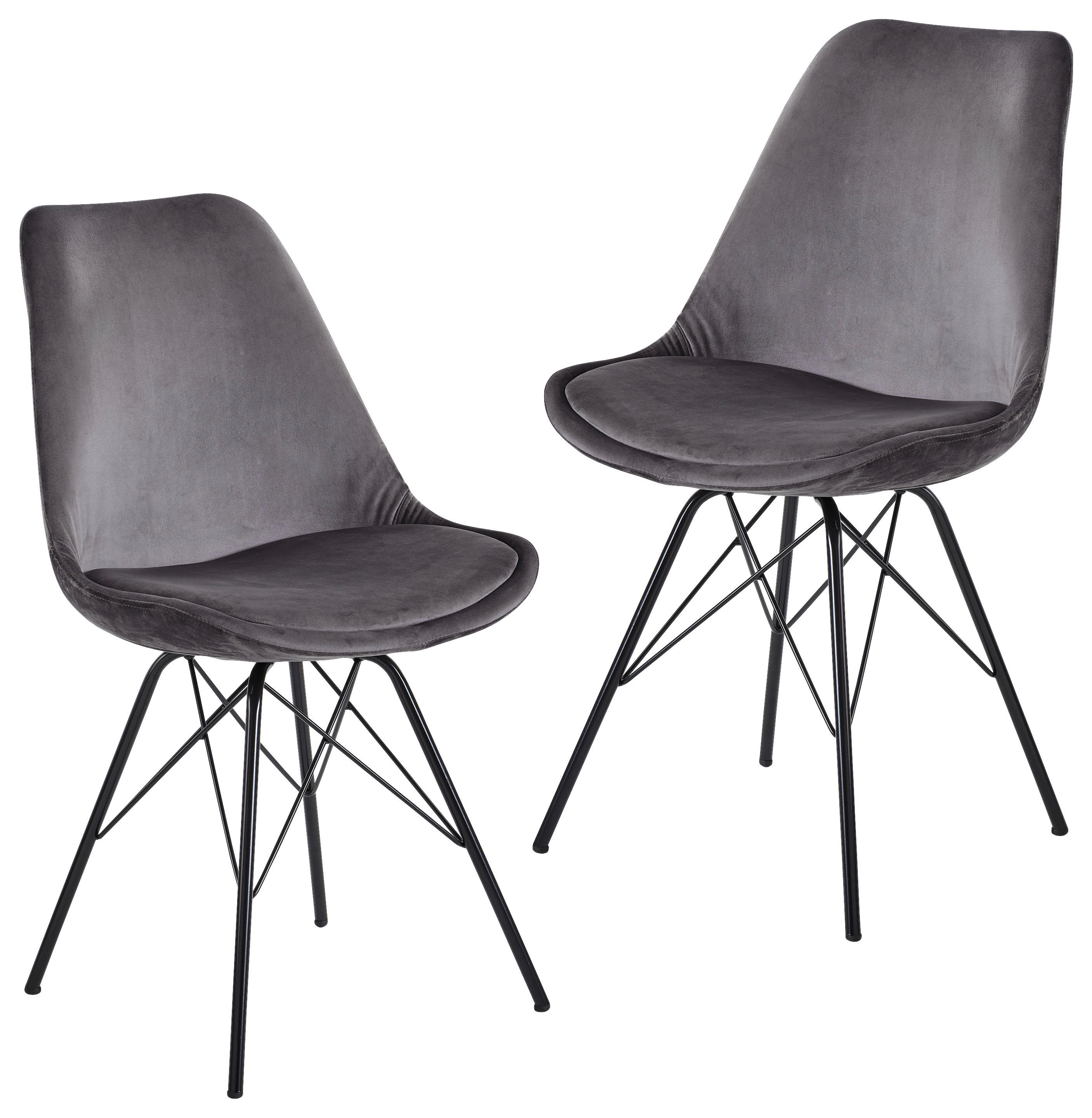 Stuhl 2er.-Set. grau Samt Eisen B/H/T: ca. 58x86x48 cm 2er.-Set. - grau (58,00/86,00/48,00cm) - Wohnling