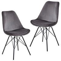 Stuhl 2er.-Set. grau Samt Eisen B/H/T: ca. 58x86x48 cm 2er.-Set. - grau (58,00/86,00/48,00cm) - Wohnling