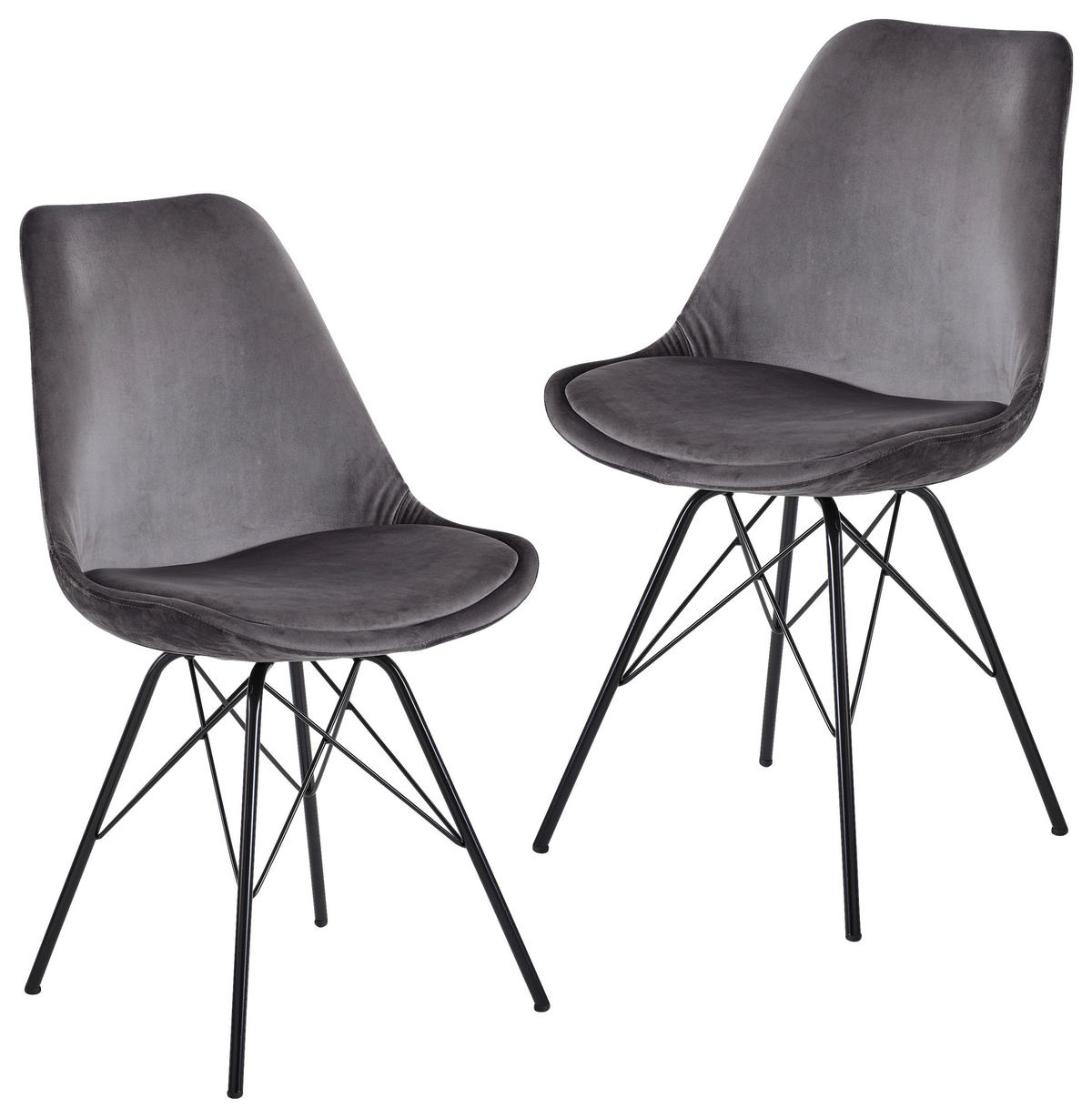 Stuhl 2er.-Set. grau Samt Eisen B/H/T: ca. 58x86x48 cm 2er.-Set. - grau (58,00/86,00/48,00cm) - Wohnling