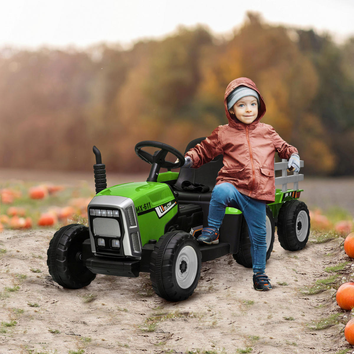 HOMCOM Kinder Elektro-Traktor grün B/H/L: ca. 50x52,5x136,5 cm Kinder Elektro-Traktor - grün (136,50/50,00/52,50cm) - HOMCOM