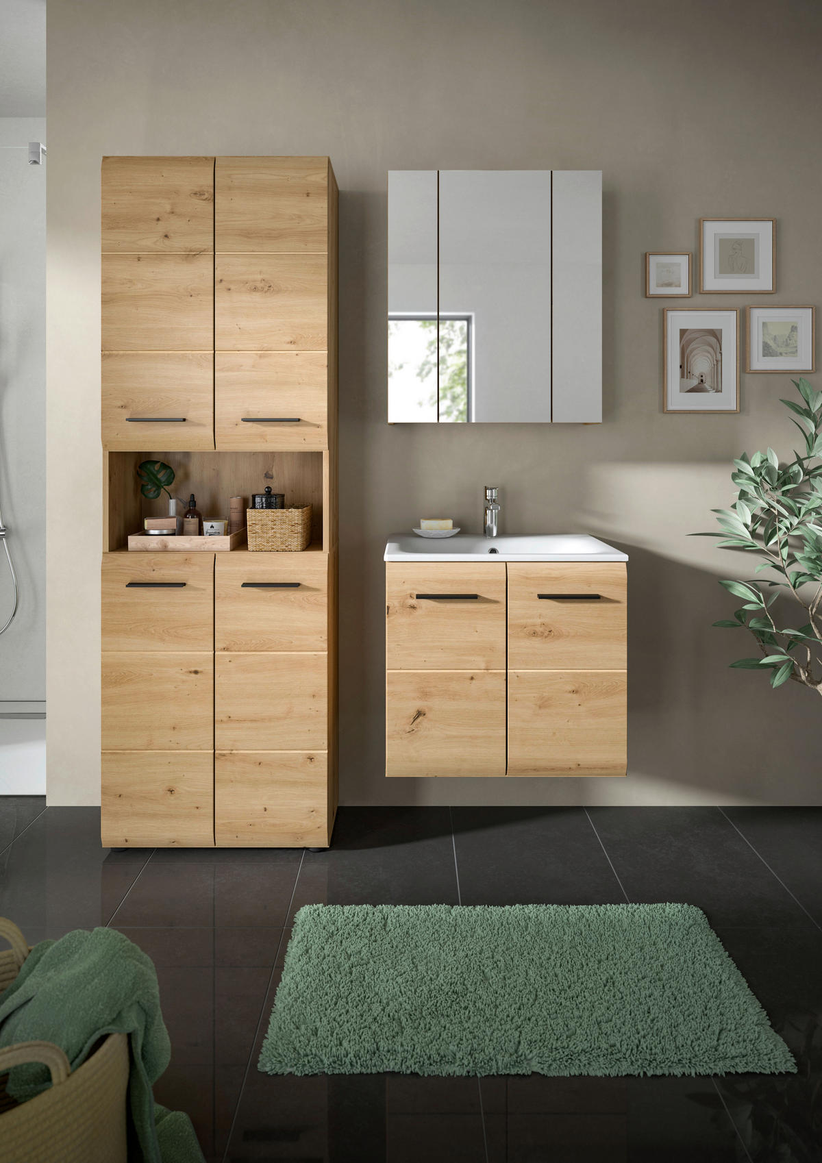 Badezimmer-Set Ice Artisan Oak Nachbildung B/H/T: ca. 135x185x46 cm Ice - (135,00/185,00/46,00cm) - xonox.home