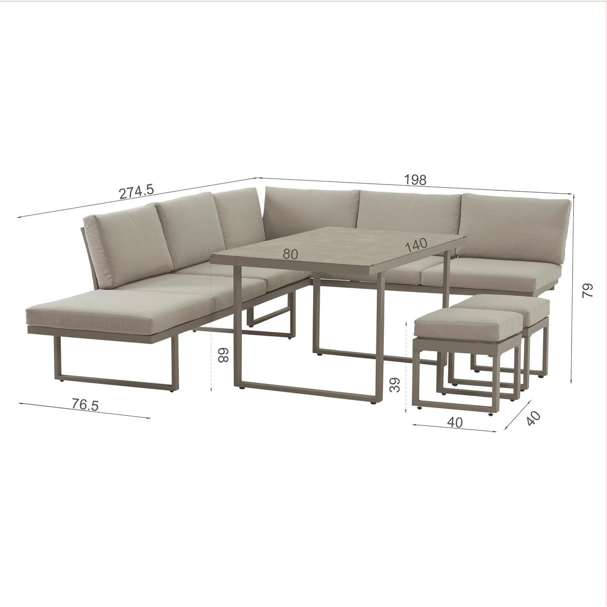 POCOline Gartensitzgruppe Tulum grau Glas Tulum - beige/champagner - POCOline