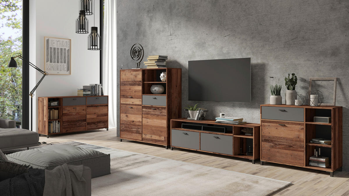 Sideboard JACKSON Eiche Old Wood Nachbildung anthrazit B/H/T: ca. 98x85x40 cm JACKSON - Eiche/anthrazit (98,00/85,00/40,00cm) - byLIVING