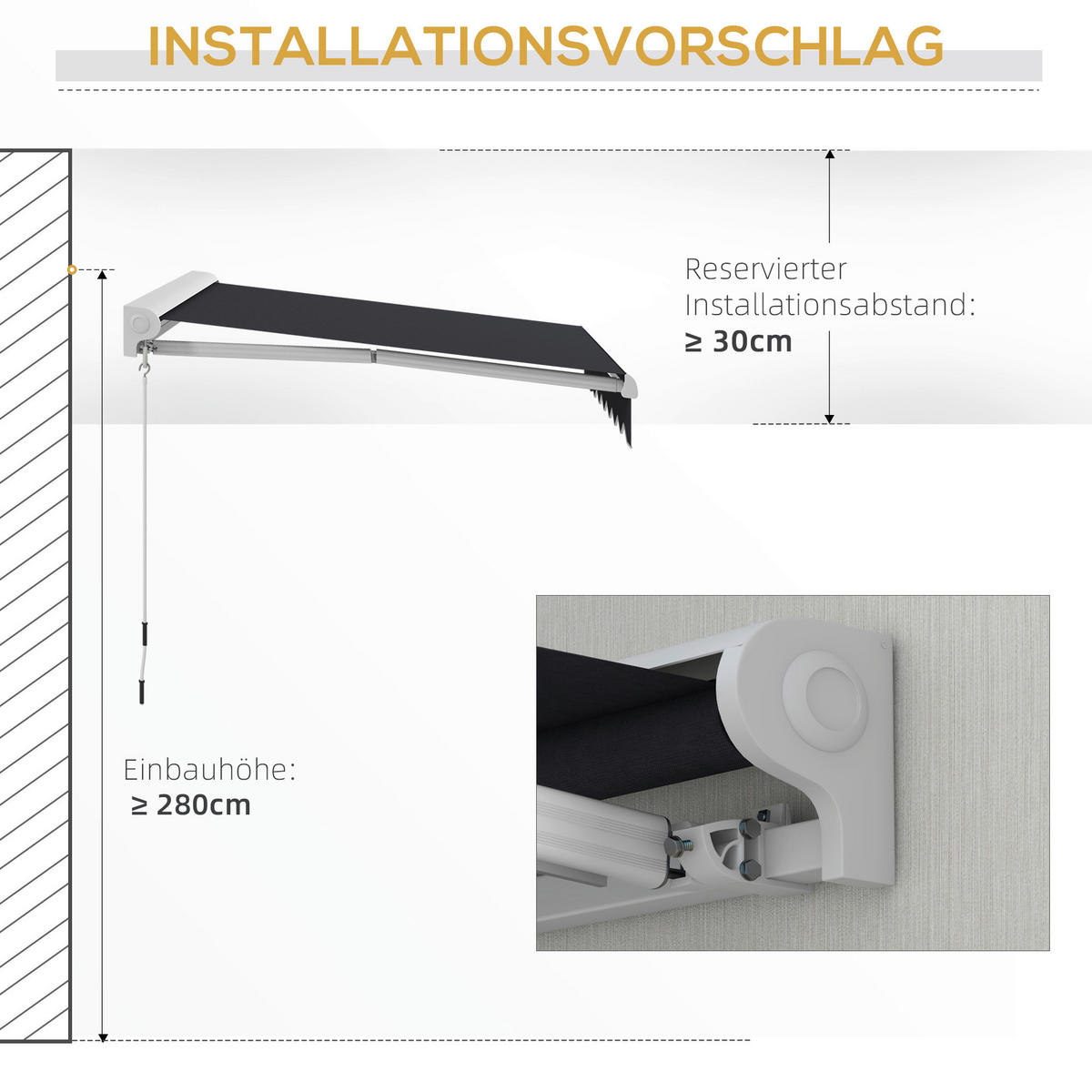 Outsunny Markise grau B/H/L: ca. 250x200x150 cm Markise - grau (150,00/250,00/200,00cm) - Outsunny