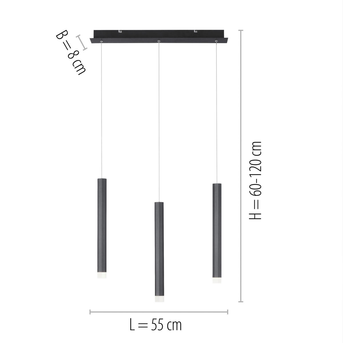 Just Light LED-Pendelleuchte BRUNO 15203-18 schwarz Eisen Aluminium B/H/T: ca. 55x120x8 cm 3.0 Brennstellen BRUNO - schwarz (55,00/120,00/8,00cm) - Just Light