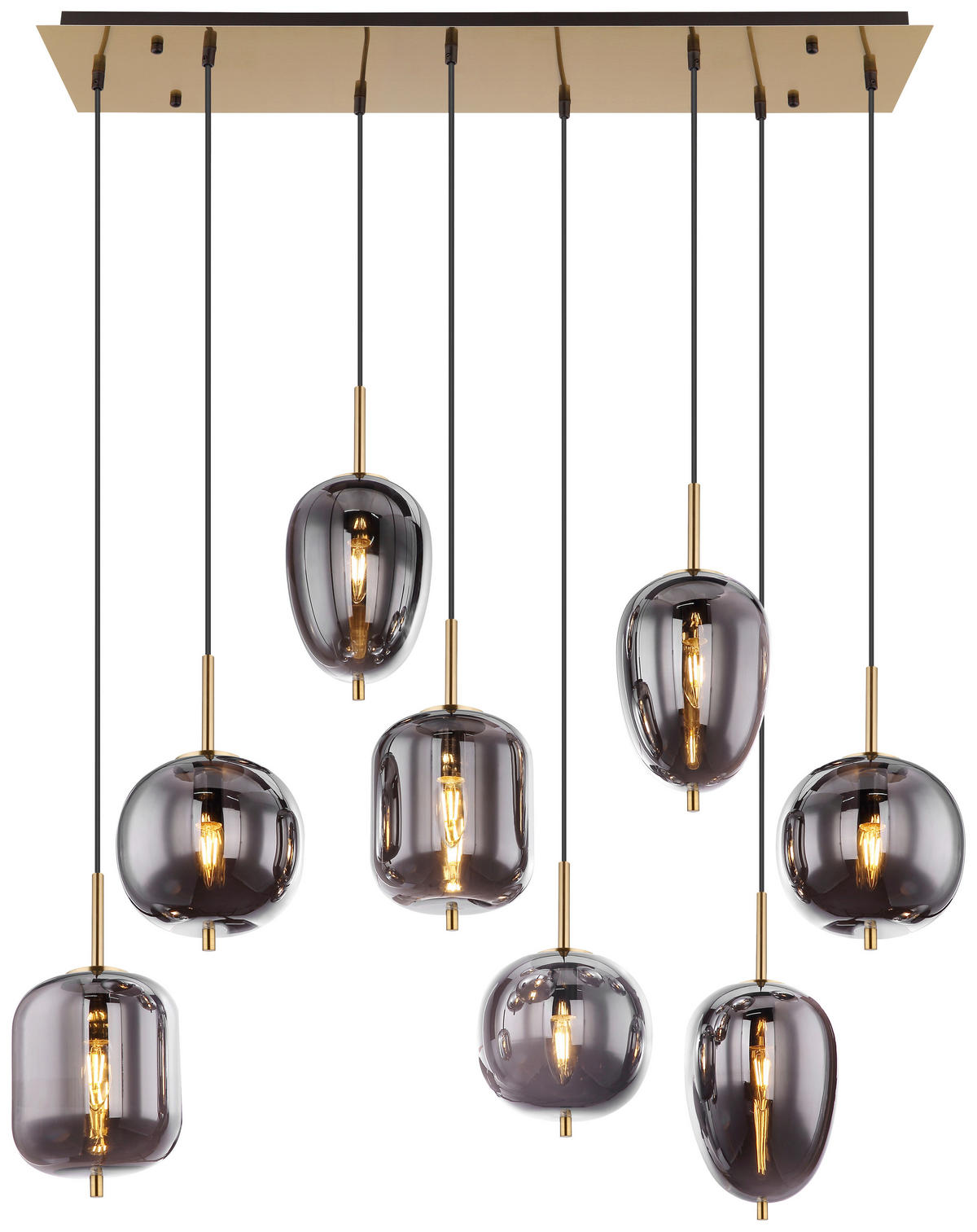 GLOBO Pendelleuchte BLACKY 15345-8MM messing Metall Rauchglas B/H/L: ca. 34x120x102,5 cm E14 8 Brennstellen Pendelleuchte_Blacky 8flg. - messing (102,50/34,00/120,00cm) - GLOBO