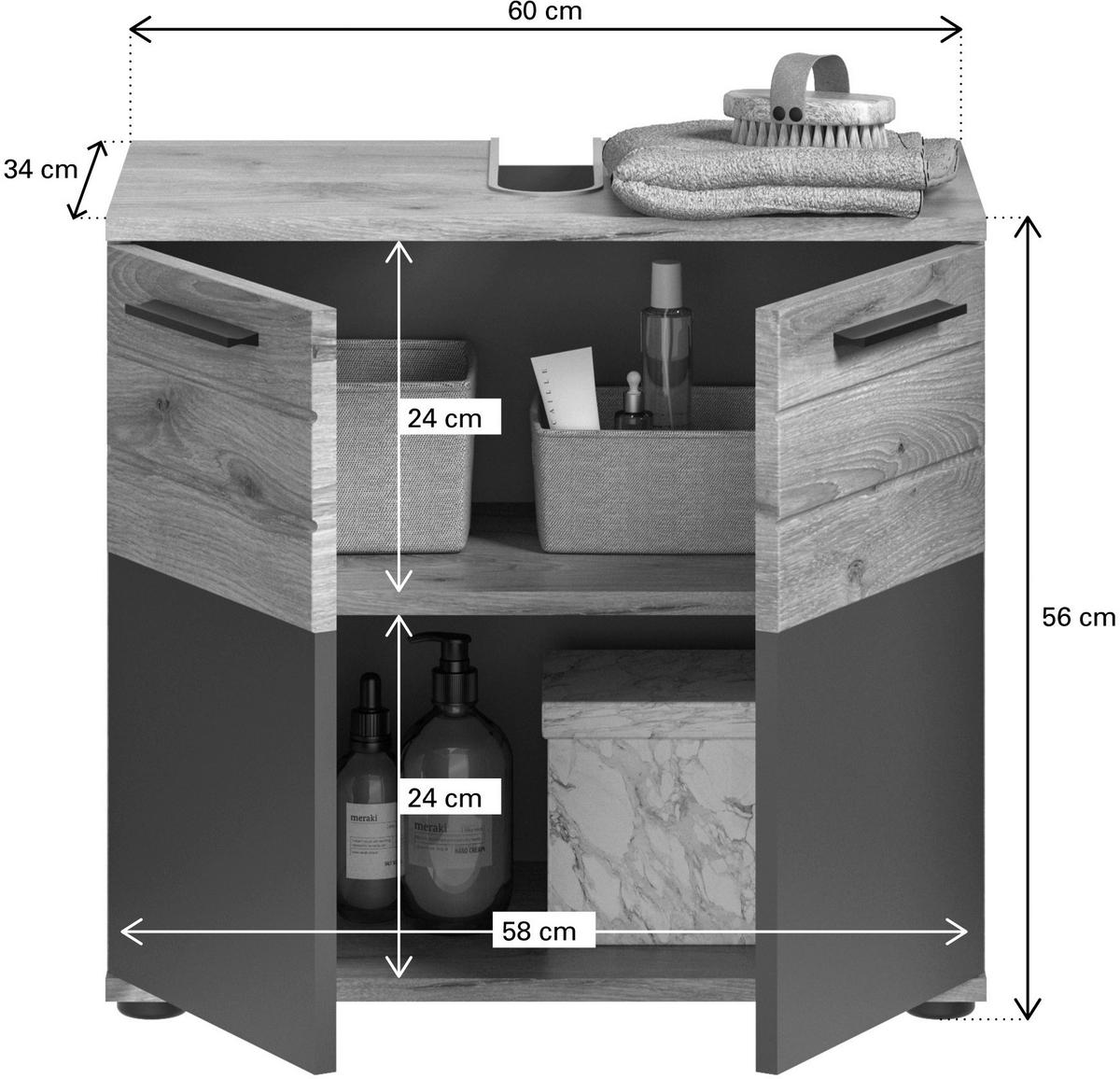 Badezimmer-Set MASON Nox Oak Nachbildung edles Basaltgrau Nachbildung B/H/T: ca. 164x190x34 cm MASON - edles Basaltgrau (164,00/190,00/34,00cm) - xonox.home