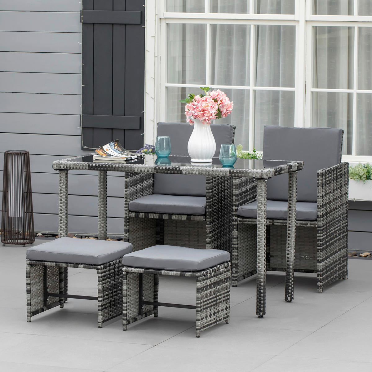 Outsunny Sitzgruppe grau Glas B/H/L: ca. 60x120x72 cm Sitzgruppe - grau (72,00/60,00/120,00cm) - Outsunny