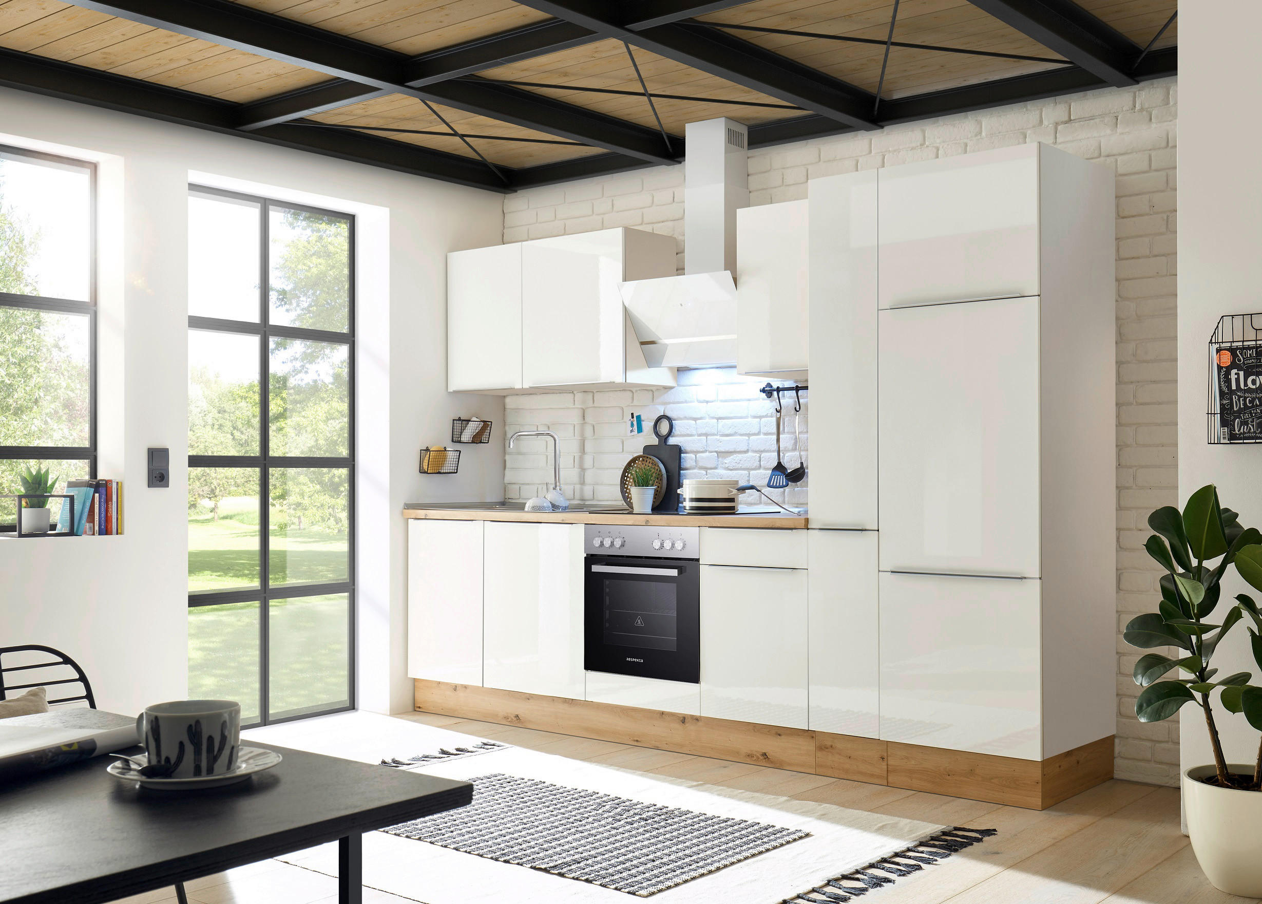 Respekta Küchenblock Marleen weiß Hochglanz B/H/T: ca. 310x211x60 cm Marleen - Eiche/weiß (310,00/211,00/60,00cm) - Respekta