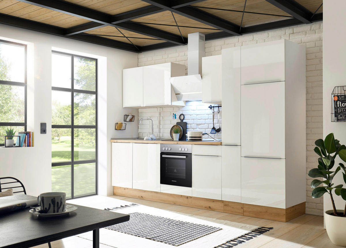 Respekta Küchenblock Marleen weiß Hochglanz B/H/T: ca. 310x211x60 cm Marleen - Eiche/weiß (310,00/211,00/60,00cm) - Respekta