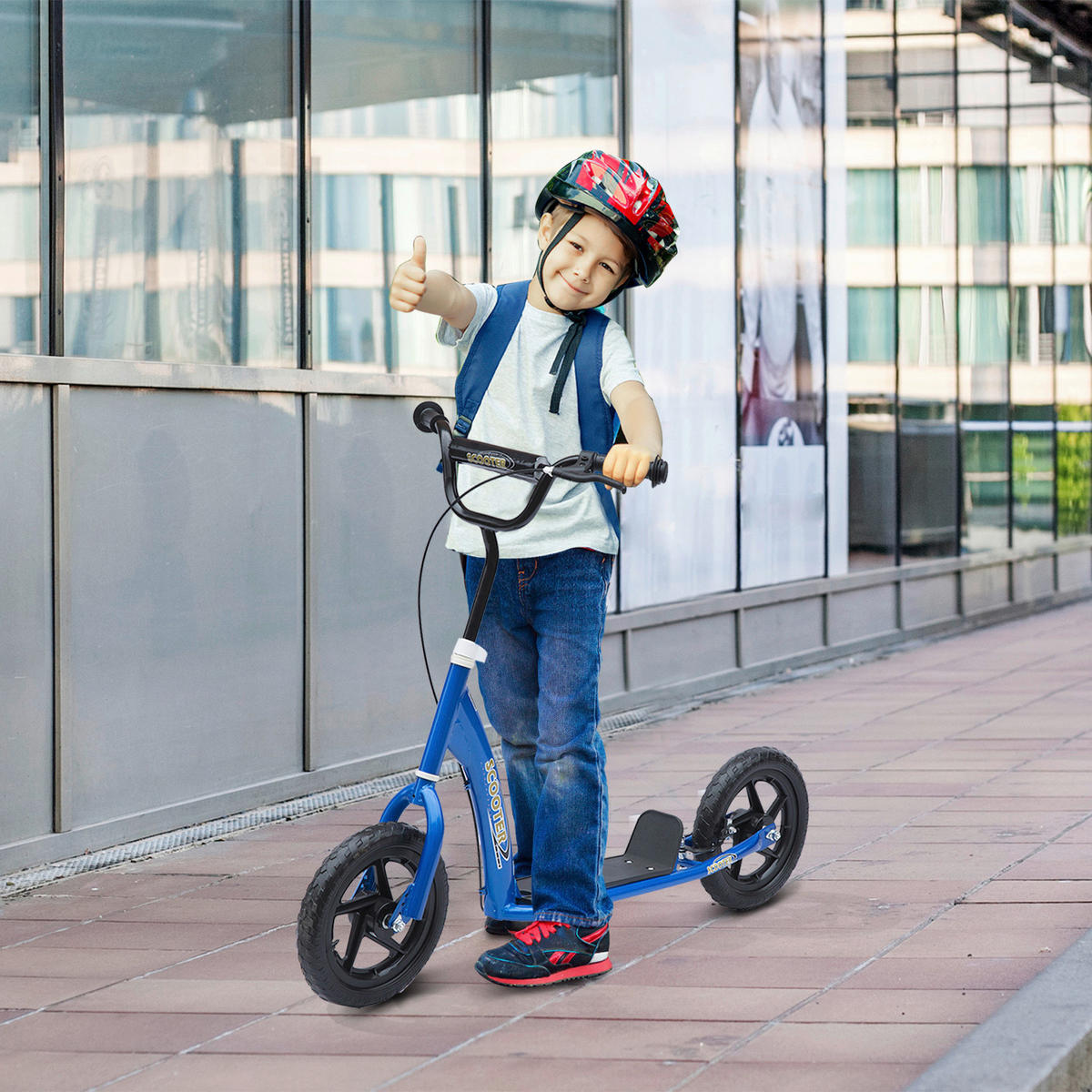 HOMCOM Kinderroller blau Kinderroller - blau (120,00/52,00/88,00cm) - HOMCOM