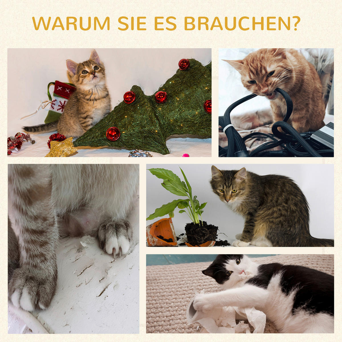 PawHut Kratzbaum natur Kiefer B/H/L: ca. 59,5x122x59,5 cm Kratzbaum - natur/creme (59,50/59,50/122,00cm) - PawHut