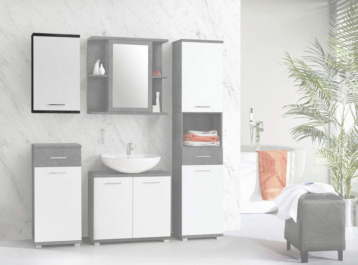 Badhängeschrank  Beton dunkel Optik weiß Hochglanz B/H/T: ca. 40,2x68,8x23,2 cm Champ_Hängeschrank CMPH072-C272 - weiß (40,20/68,80/23,20cm)