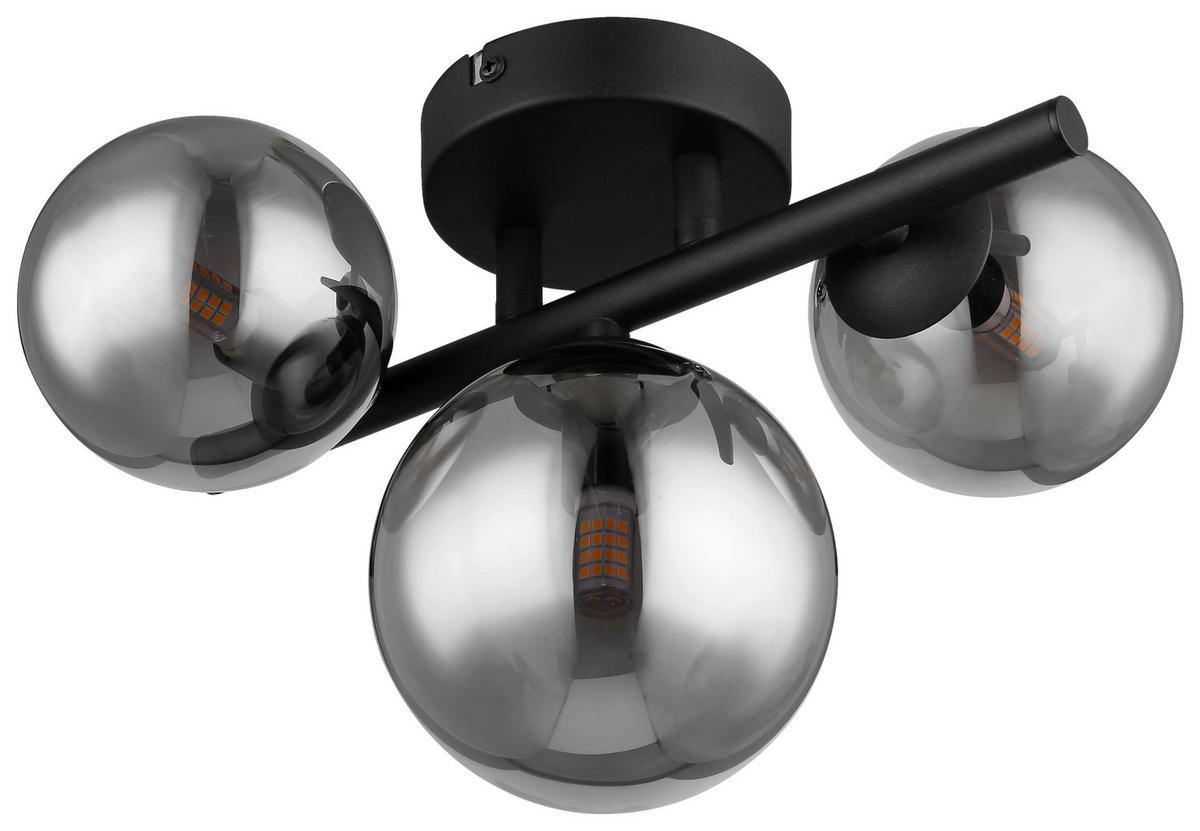 GLOBO Deckenleuchte 56133-3W Riha schwarz Metall Rauchglas B/H: ca. 21x28  cm 3 Brennstellen ▷ online bei POCO kaufen
