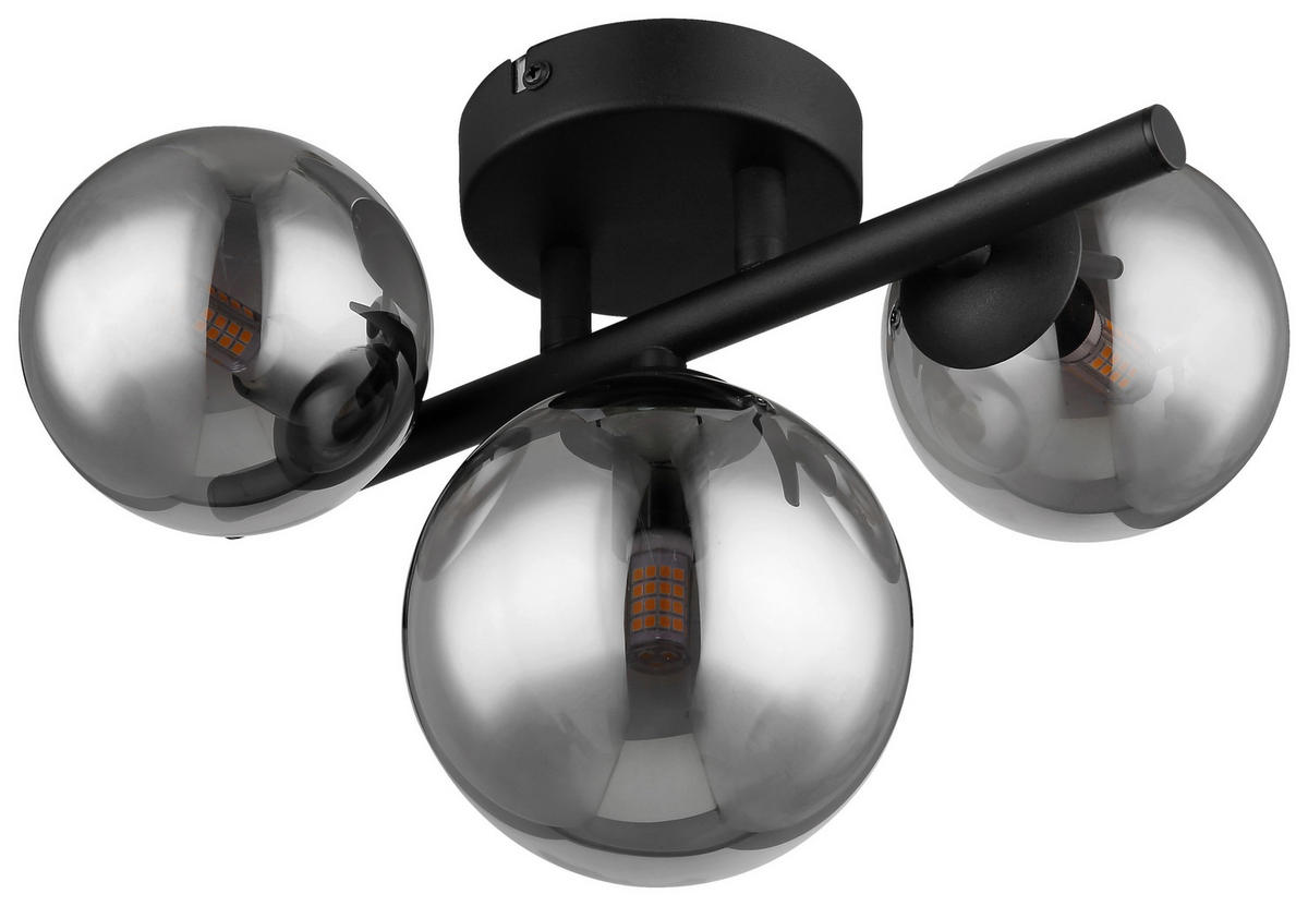GLOBO Deckenleuchte 56133-3W Riha schwarz Metall Rauchglas B/H: ca. 21x28 cm 3 Brennstellen Riha - schwarz (21,00/28,00cm) - GLOBO