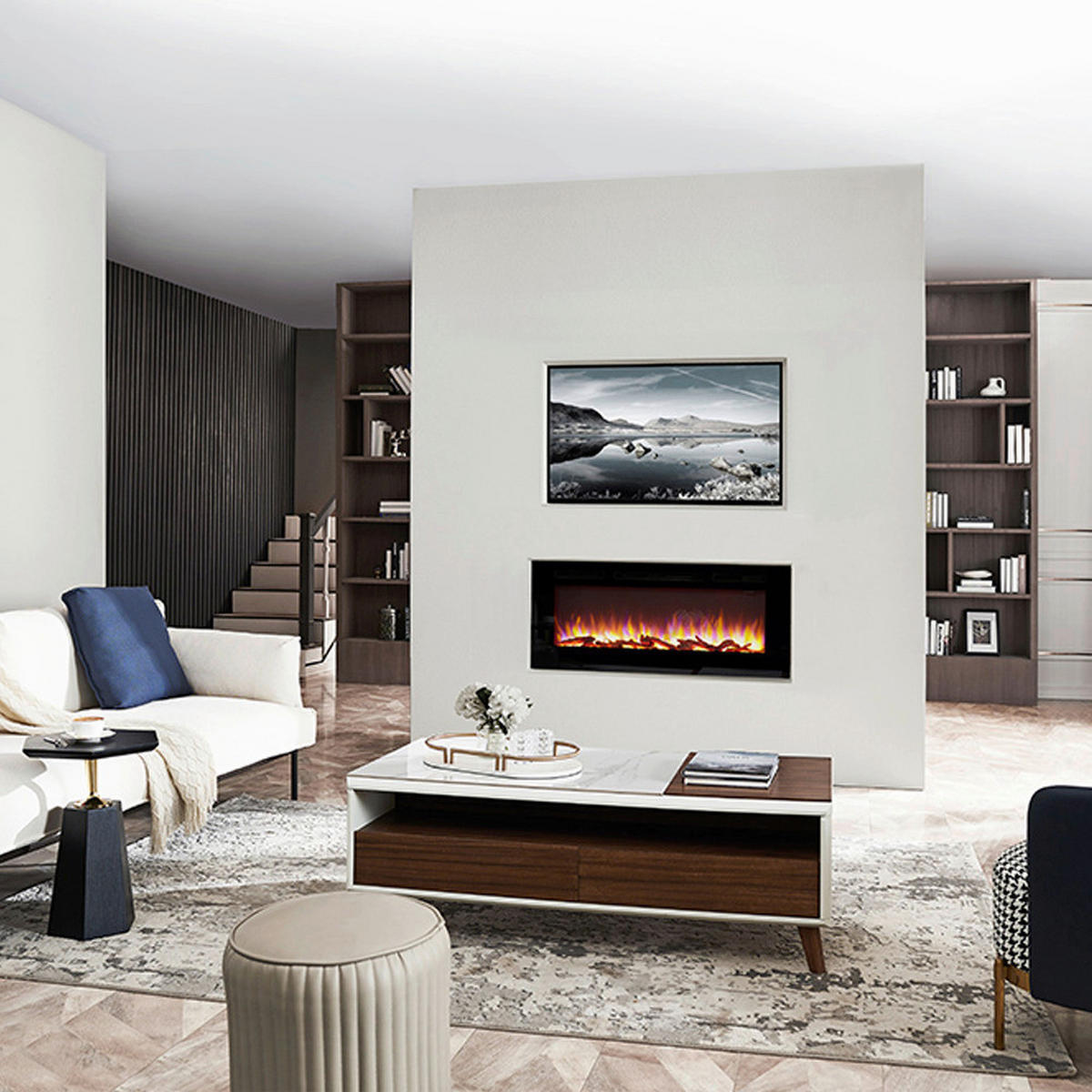 Balderia Einbaukamin Fiamma 60" schwarz Metall B/H/T: ca. 153x14,5x51,5 cm ca. 2000 W Elekt.-Kamin Fiamma 60" EF174D - schwarz (153,00/14,50/51,50cm) - Balderia