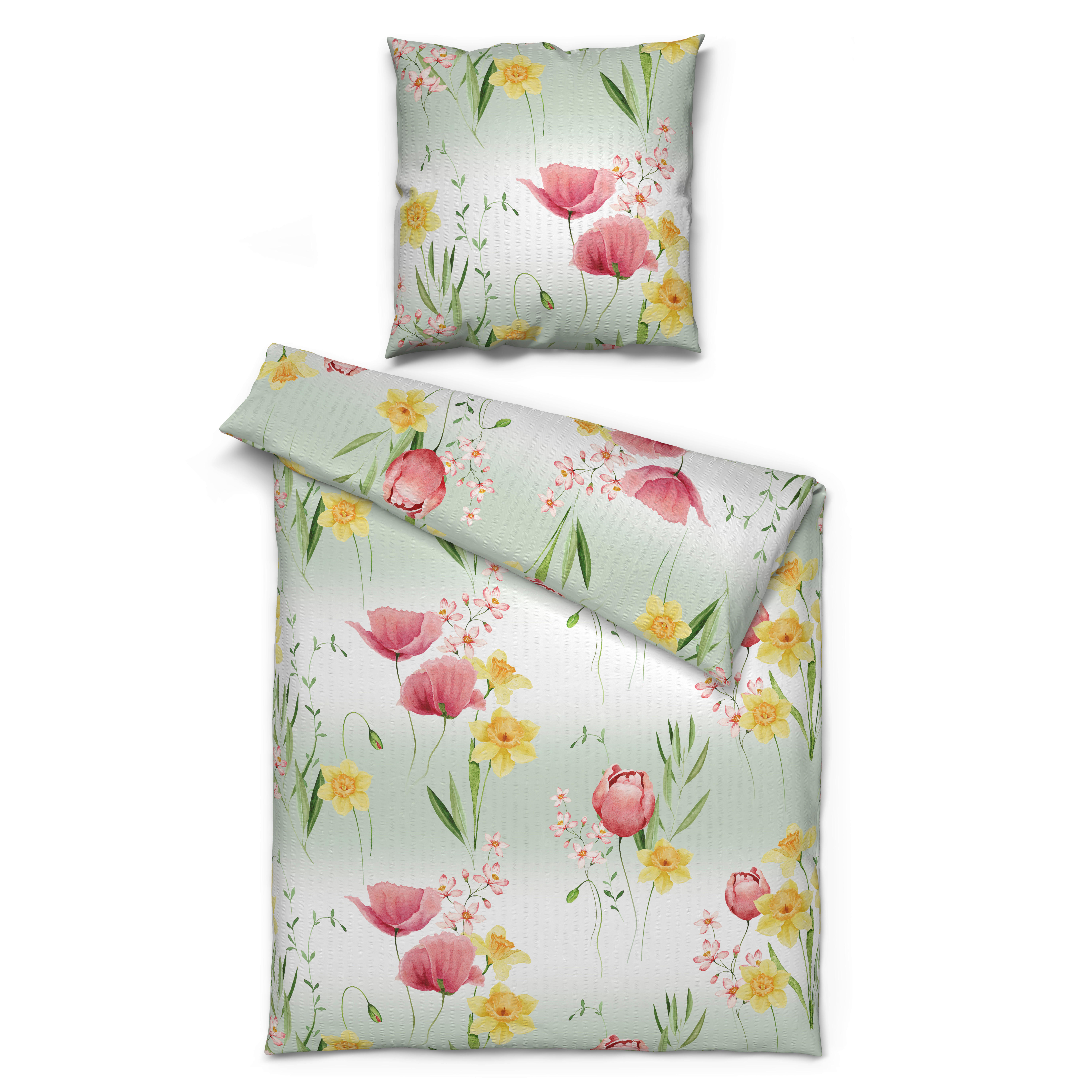 Baumwoll Bettwäsche Seersucker Bettwäsche_Seersucker Blumen - Multi (135,00/200,00cm)