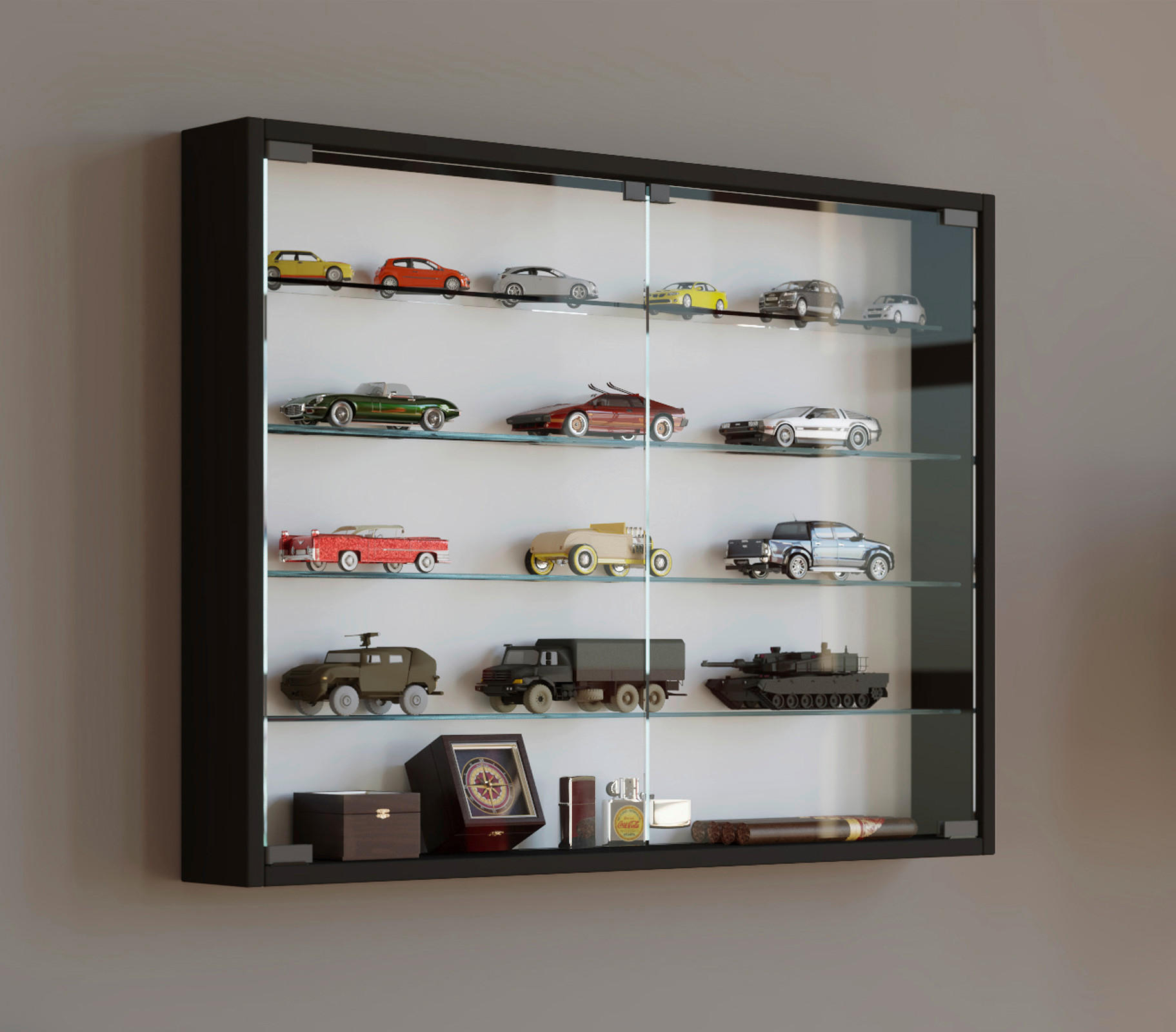Vitrine Mandosa L schwarz Holzwerkstoff Glas B/H/T: ca. 80x60x10 cm Mandosa L - schwarz (80,00/60,00/10,00cm) - VCM Möbel