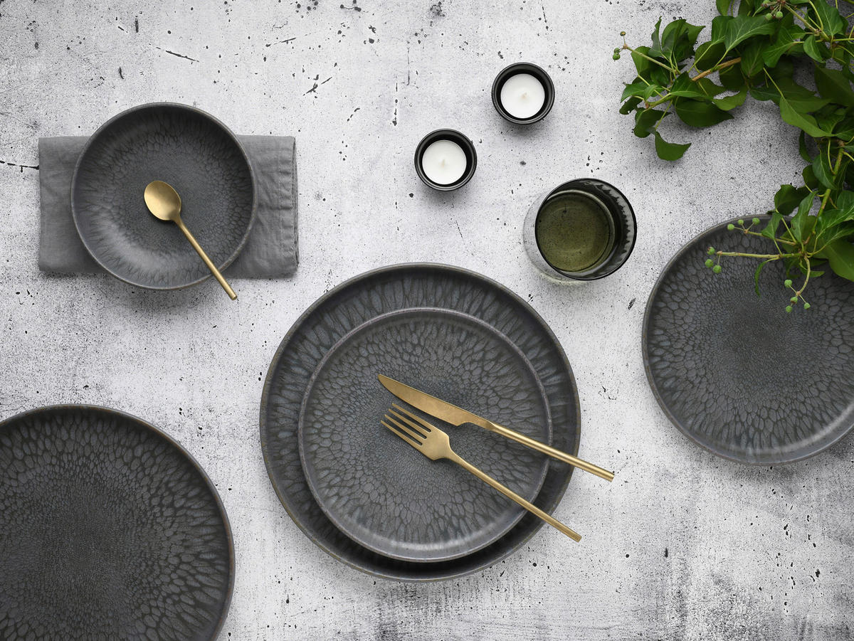 CreaTable Tafelservice Uno grau Steinzeug 12 tlg. Uno - grau - CreaTable