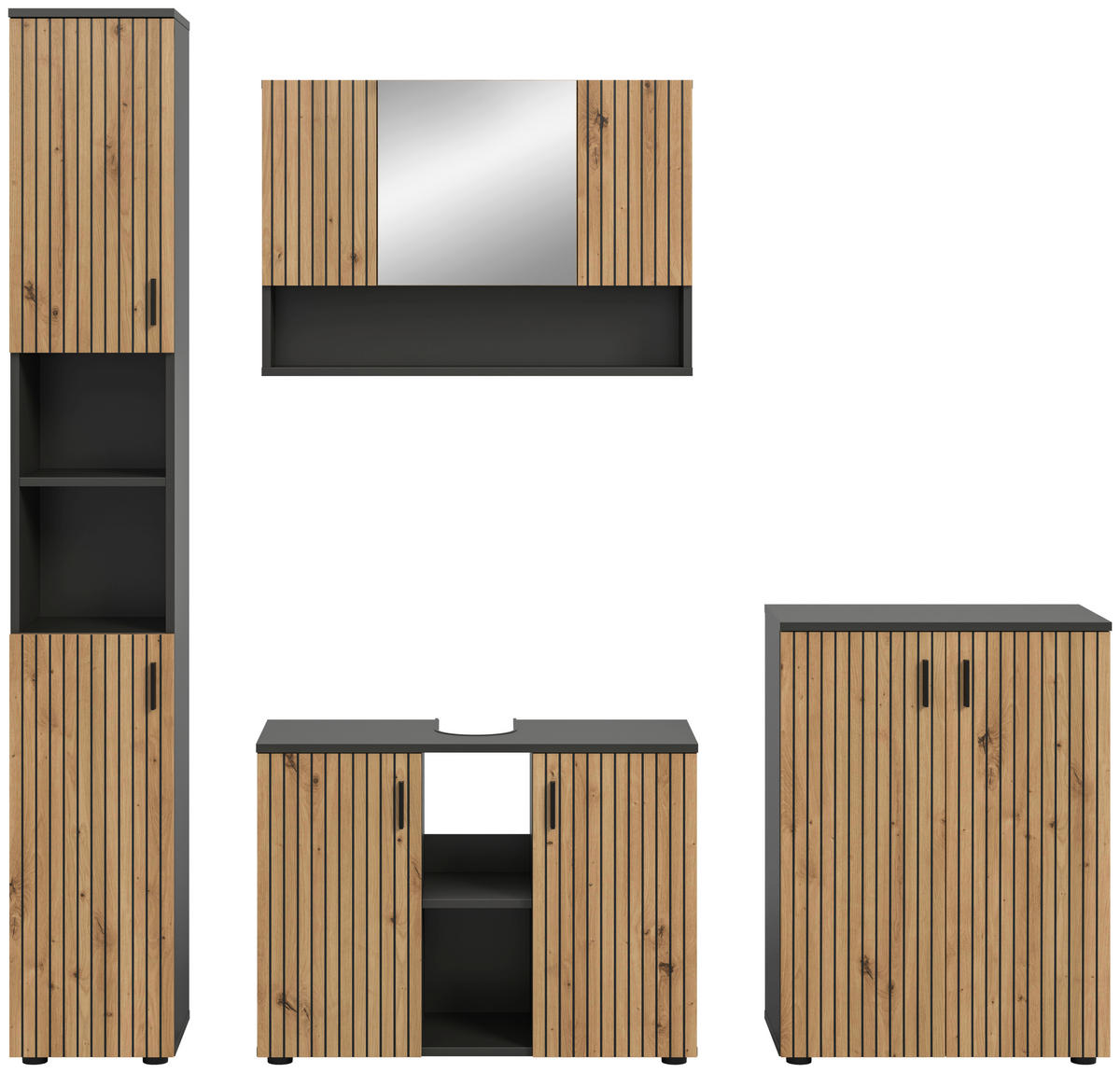 Badezimmer-Set Mone Basalt Nachbildung Artisan Oak Nachbildung B/H/T: ca. 200x192x30 cm Mone - Basalt (200,00/192,00/30,00cm) - xonox.home