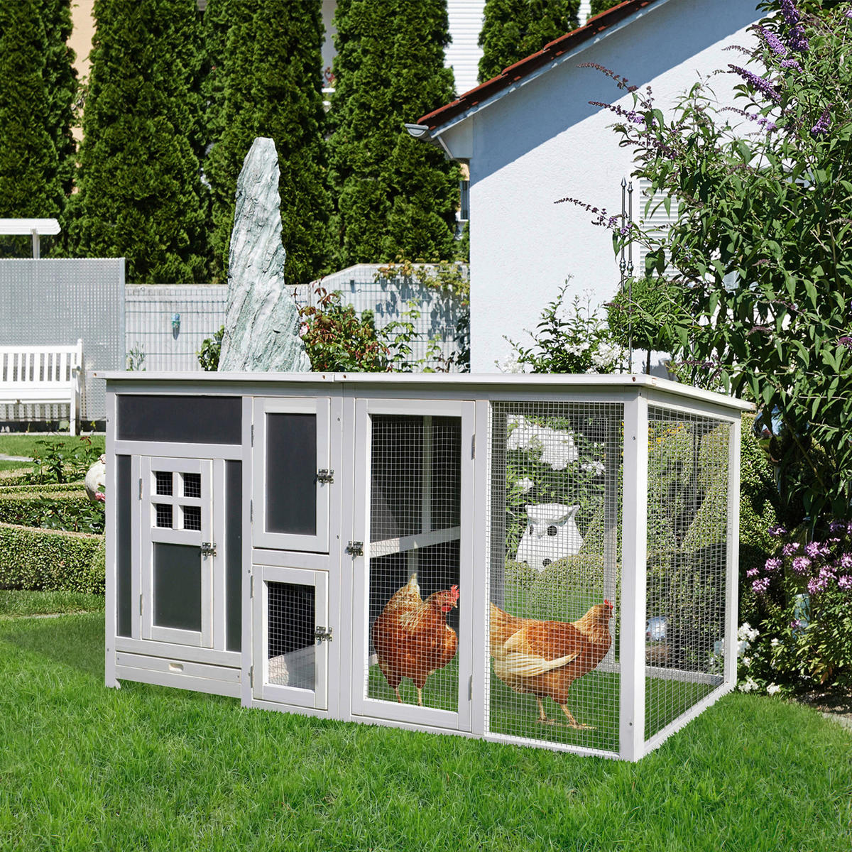 PawHut Stall weiß Polypropylen B/H/L: ca. 75x160x80 cm Hühnerstall - weiß/grau (80,00/75,00/160,00cm) - PawHut