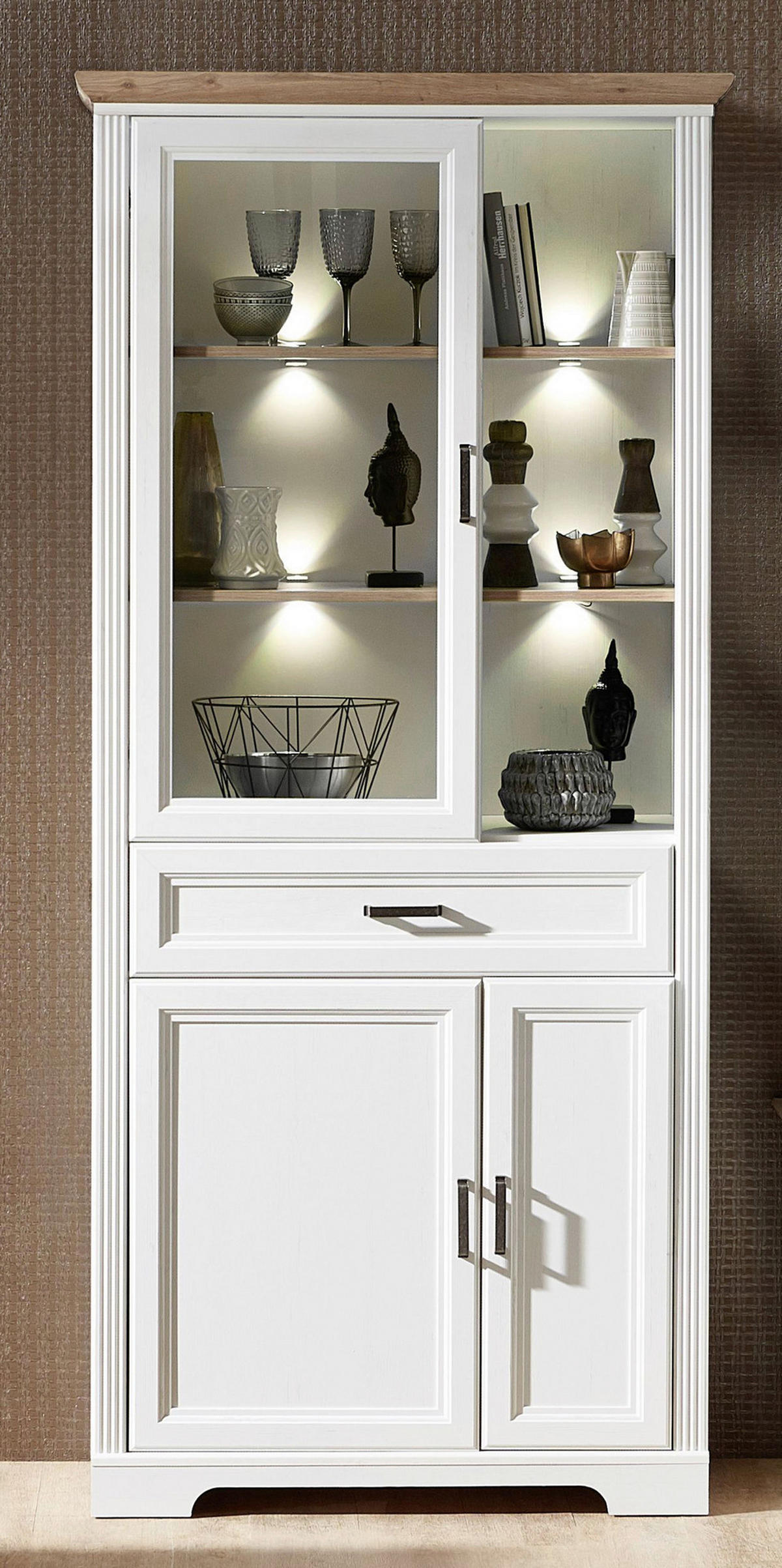 Standvitrine Jasmin Eiche Sonoma Nachbildung Pinie Nachbildung B/H/T: ca. 93x204x42 cm Jasmin - Eiche (93,00/204,00/42,00cm)