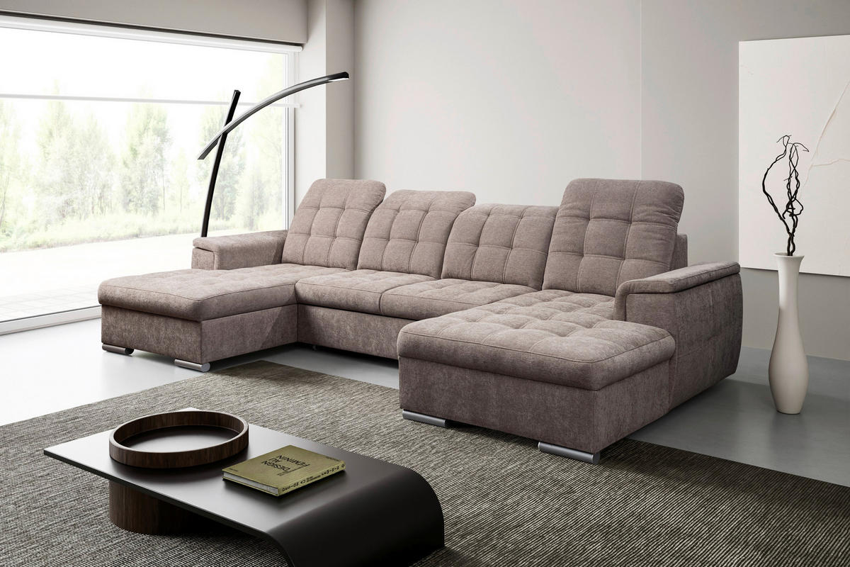 Wohnlandschaft Nadja stone Microfaser B/H/T: ca. 330x105x174 cm Nadja - schwarz/stone (330,00/105,00/174,00cm)