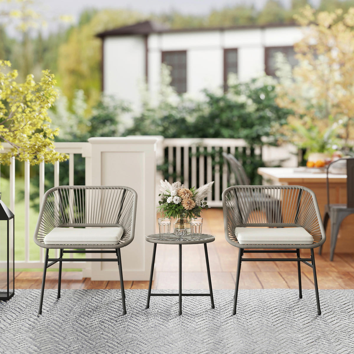 Outsunny Balkonmöbel-Set dunkelgrau Polyethylen B/H/L: ca. 63x76x65 cm Balkonmöbel Set - dunkelgrau (65,00/63,00/76,00cm) - Outsunny