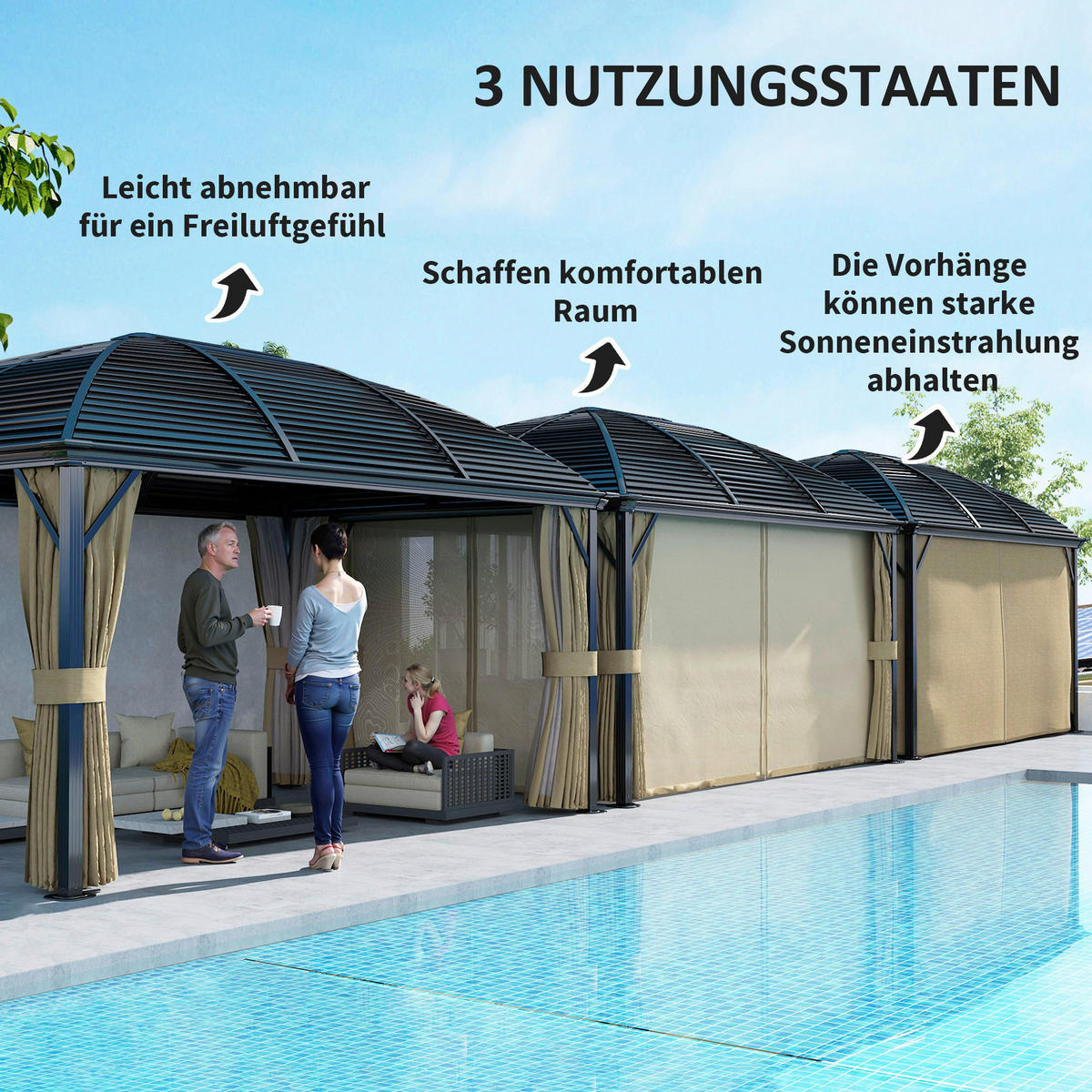 Outsunny Pavillon braun Aluminium B/H/L: ca. 298x280x398 cm Pavillon - braun (398,00/298,00/280,00cm) - Outsunny