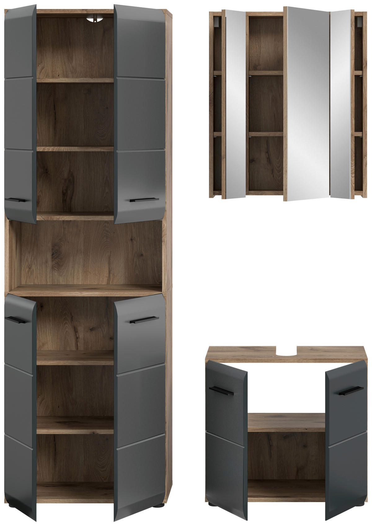 Badezimmer-Set Ice Nox Oak Nachbildung schwarz matt B/H/T: ca. 135x185x30 cm Ice - schwarz (135,00/185,00/30,00cm) - xonox.home