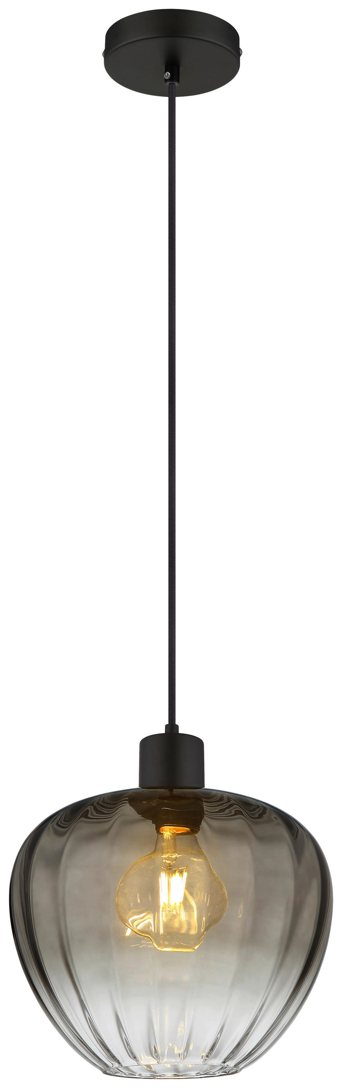 GLOBO Pendelleuchte TOY 30150108 schwarz Rauch Metall Glas H/D: ca. 120x29 cm E27 1 Brennstellen TOY - schwarz/Rauch (29,00/120,00cm) - GLOBO